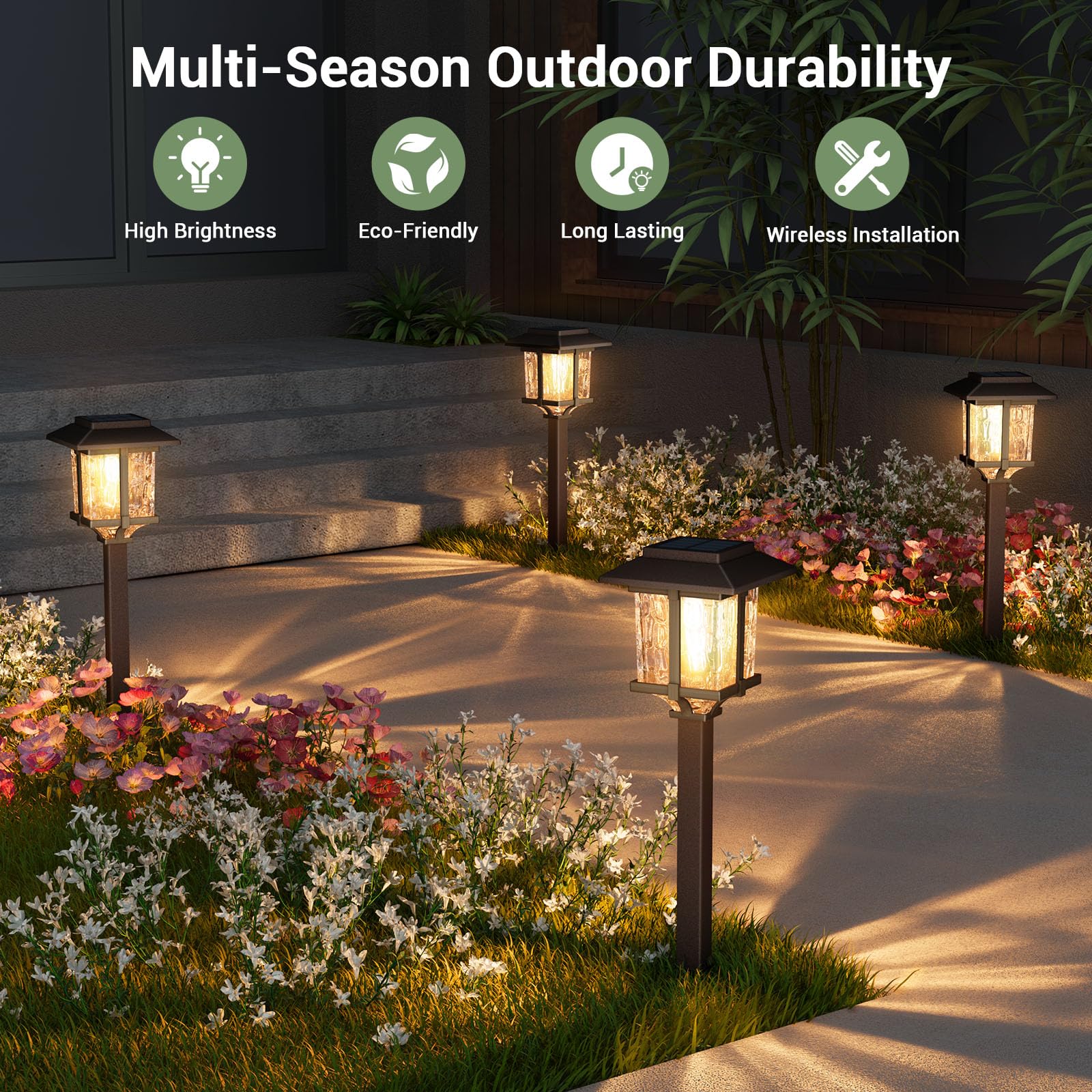 Solar Lights Outside - 6 Pack Solar Lights Outdoor Waterproof, 2 Tone-Bronze & Wood Color, 15 LM LED Auto On/Off Glass Outdoor Solar Lights for Yard Garden Pathway Walkway Driveway(Warm White)