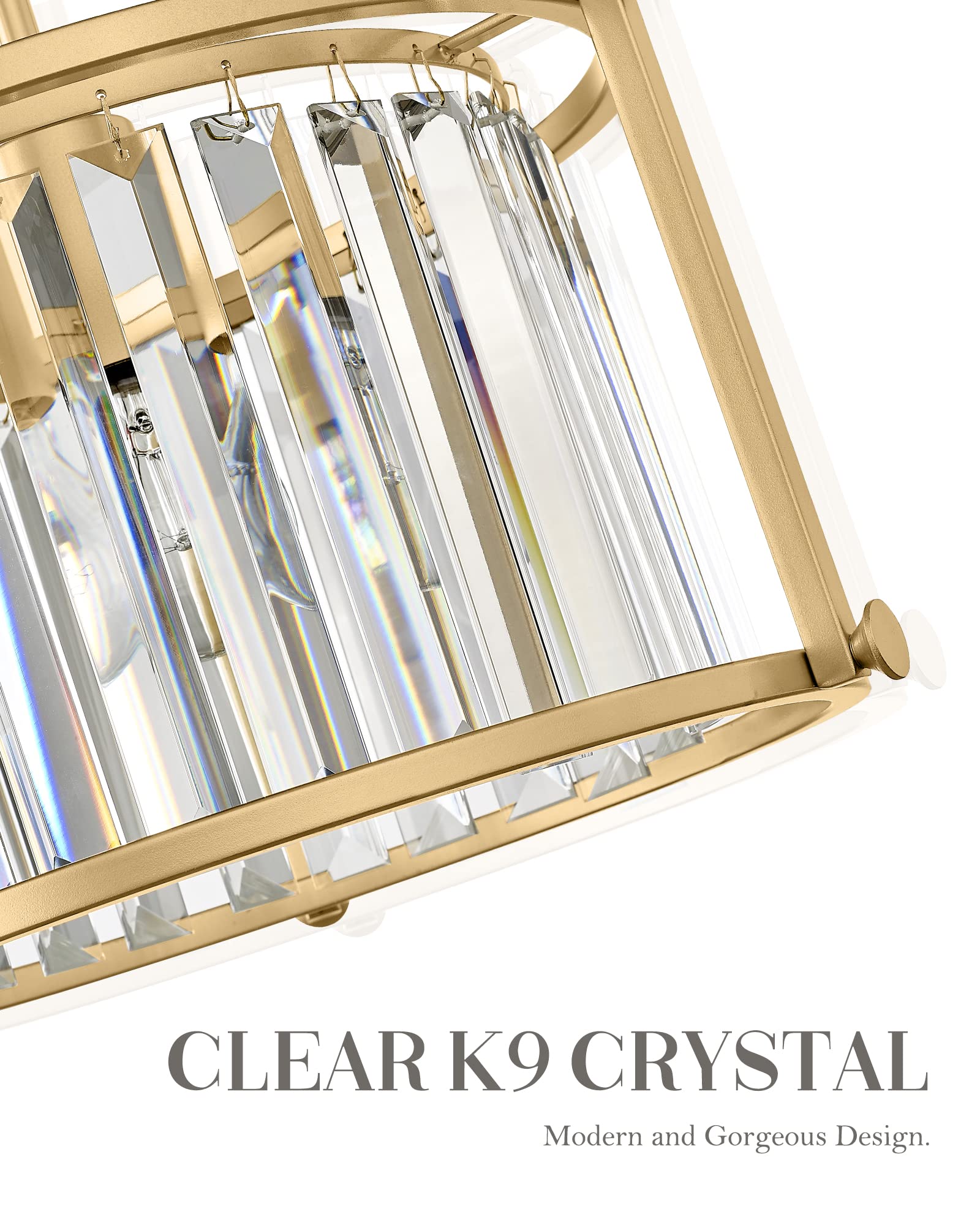 Crystal Semi Flush Mount Chandelier, 11'' Gold Ceiling Light, Modern Flush Mount Light Fixture for Bedroom Kitchen Laundry Entryway, CL4832-1W-PG