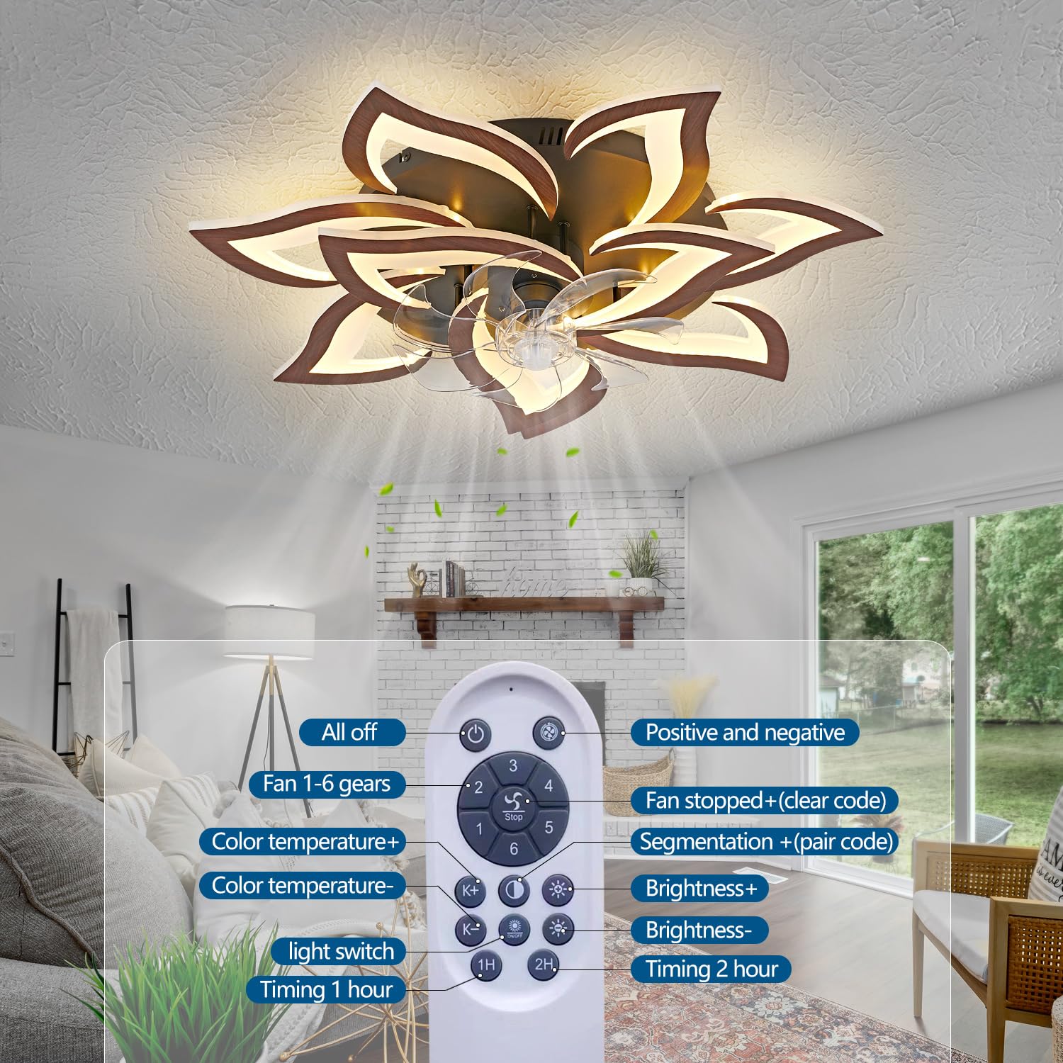 Ceiling Fan with Lights Remote Control, 24" Black, 6 Speeds 3 Light Color Low Profile Flush Mount Ceiling Fan for Kitchen Bedroom