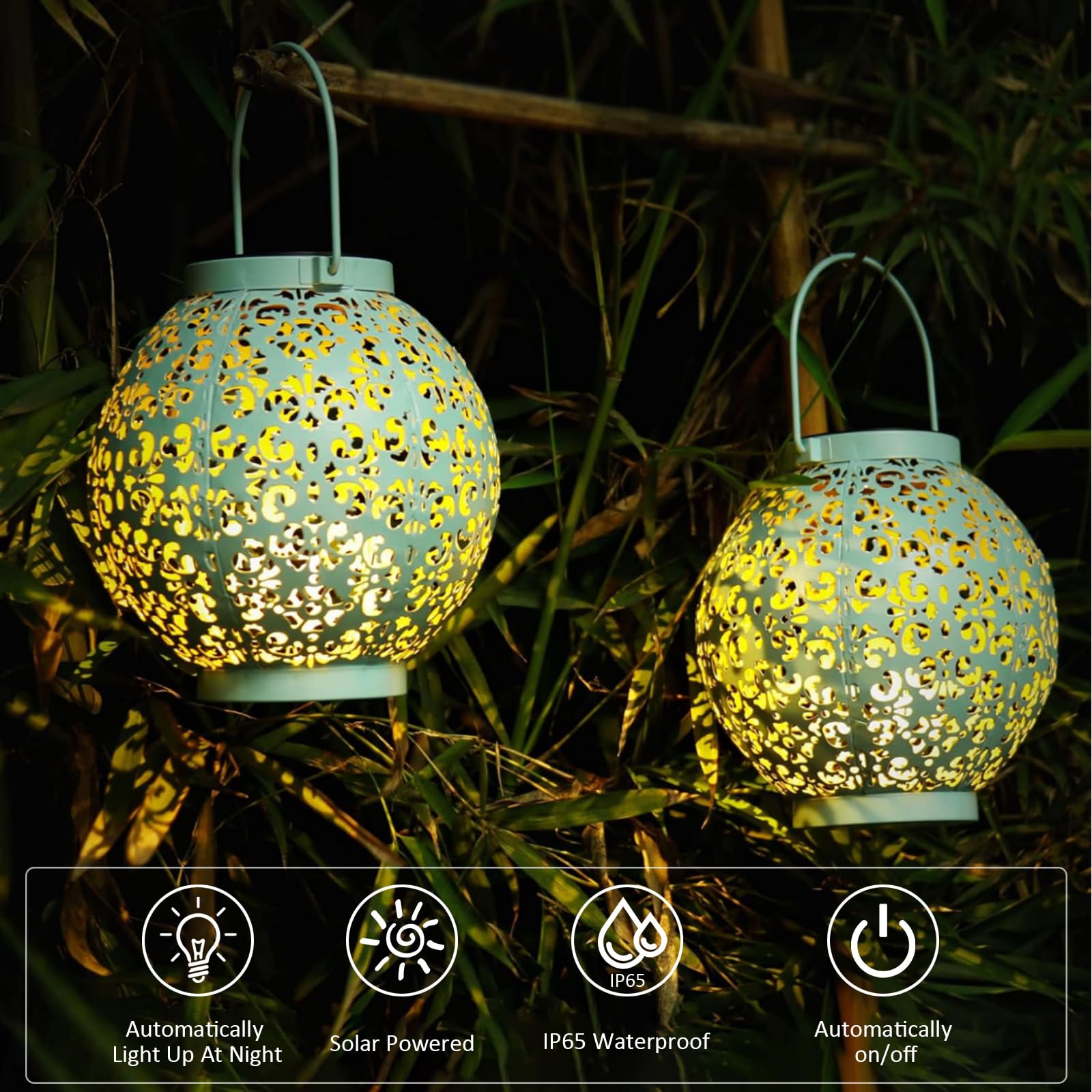 Birthday Gifts for Women Mom Grandma Solar Lanterns Outdoor Waterproof, 2 Pack Solar Garden Lights Garden Decor Hanging Solar Lights Metal Solar Decoration Outside for Yard, Patio, Backyard, Porch