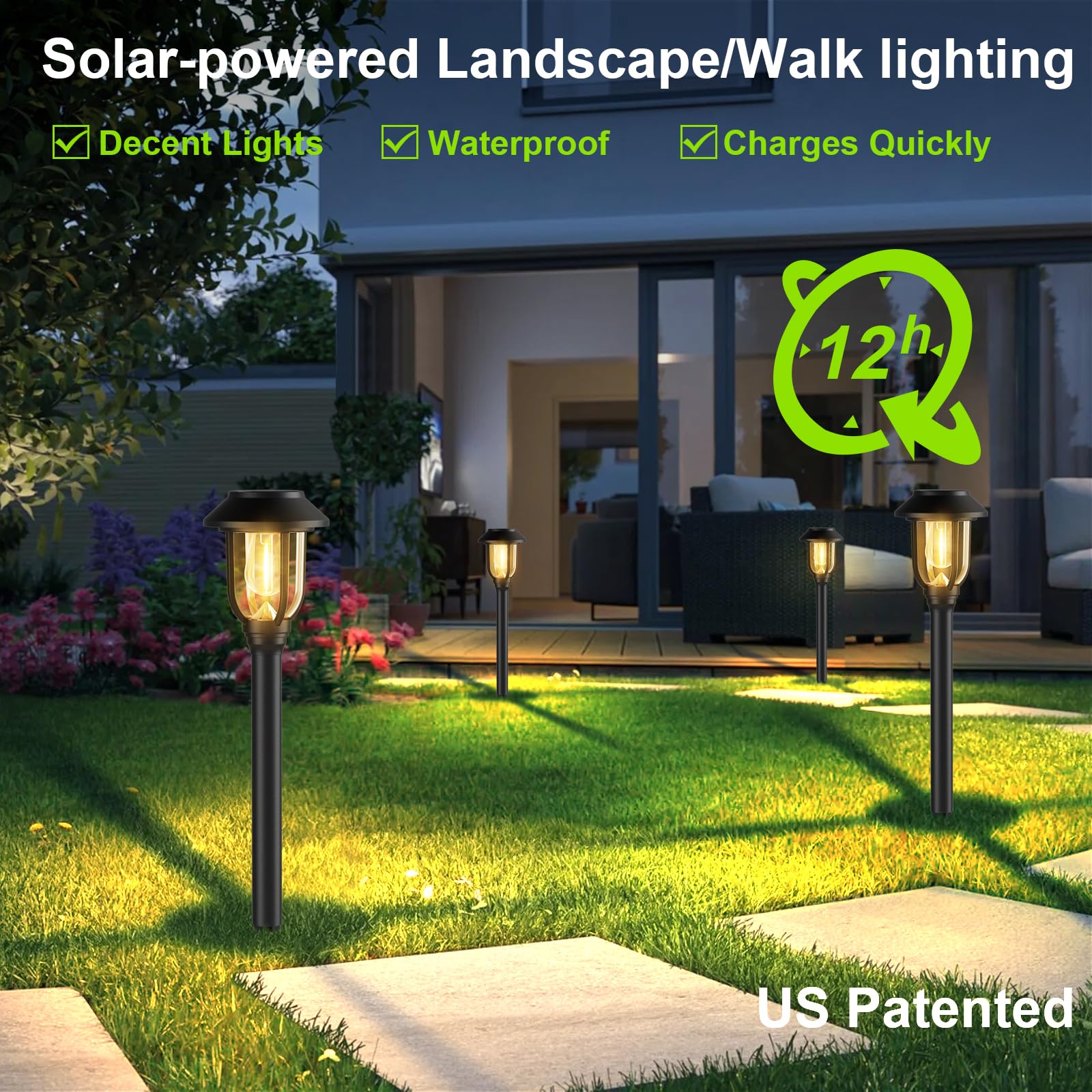 10 Pack Solar Lights Outdoor,Waterproof Solar Pathway Lights Outdoor Garden Lights Auto On/Off Landscape Lighting for Yard Pathway,Walkway,Path Black