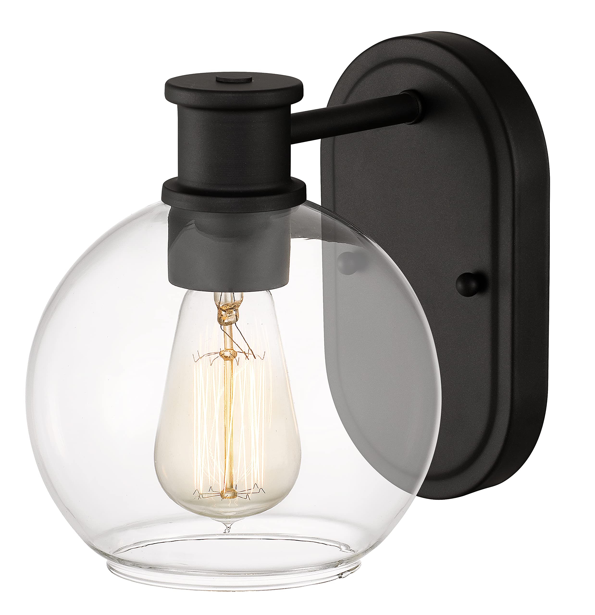 Modern Farmhouse 2-Light Vanity Light Wall Sconce Lighting with Clear Glass Globe Shade in Light Black Finish for Bedroom, Hallway, Kitchen