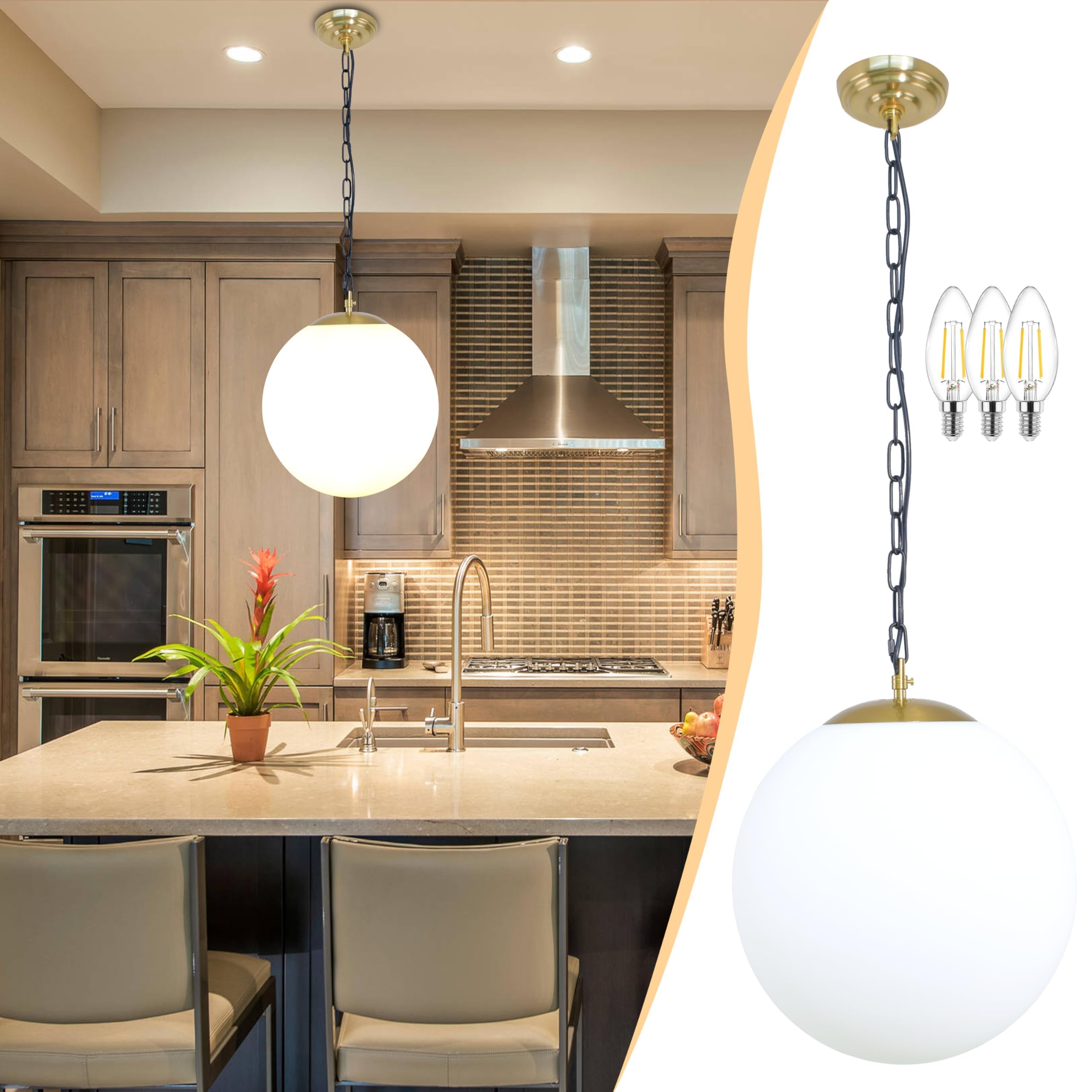 6-inch Mini Modern Globe Pendant Light Clear Glass with Brass Finish Contemporary Mid Century Adjustable Hanging Light Fixture for Living Room Bedroom Kitchen