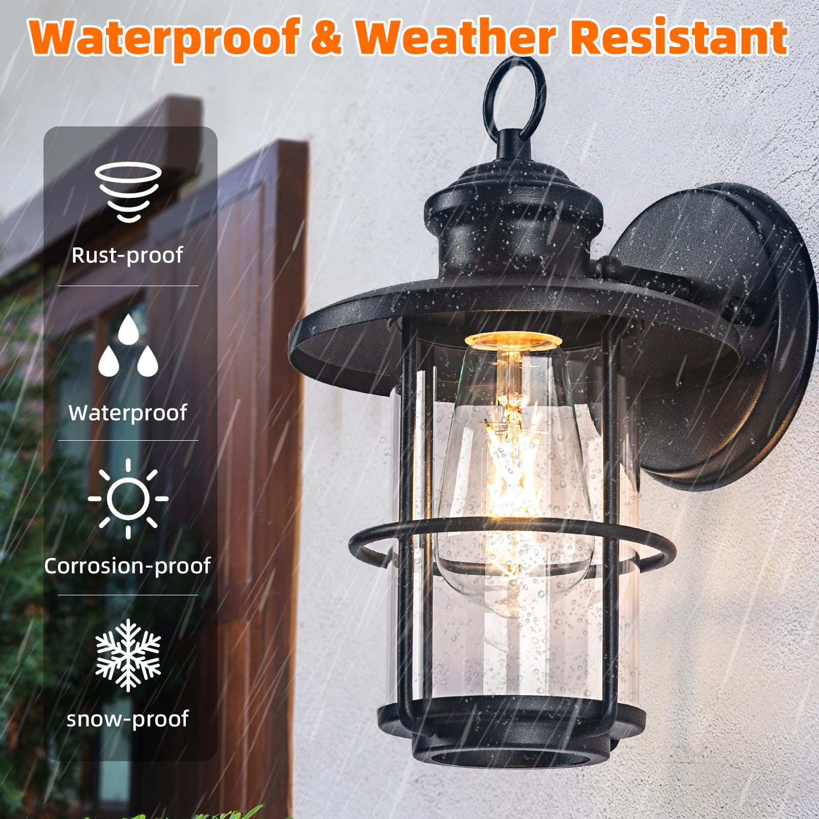 Outdoor Light Fixture 2 Packs, Exterior Waterproof Wall Sconce Light Fixtures, Outdoor Wall Lighting with Clear Glass Shade, Anti-Rust Porch Lights for Outdoor with E26 Base