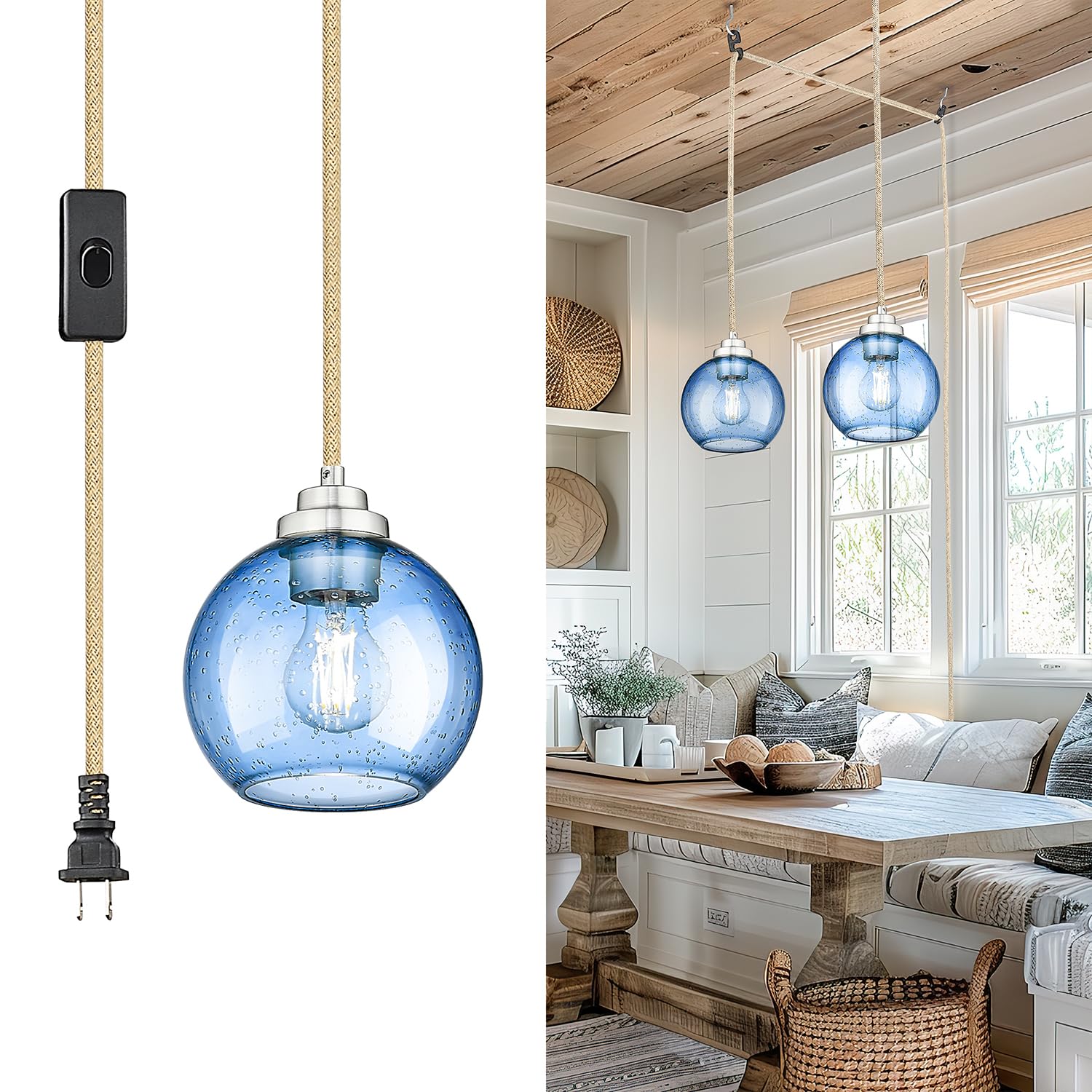 Modern Polished Gold Pendant Light, Mid Century Globe Hanging Light Fixture with Clear Glass for Kitchen Island Dining Room Bedroom Hallway Foyer (2 Pack), PL101BG-2PK