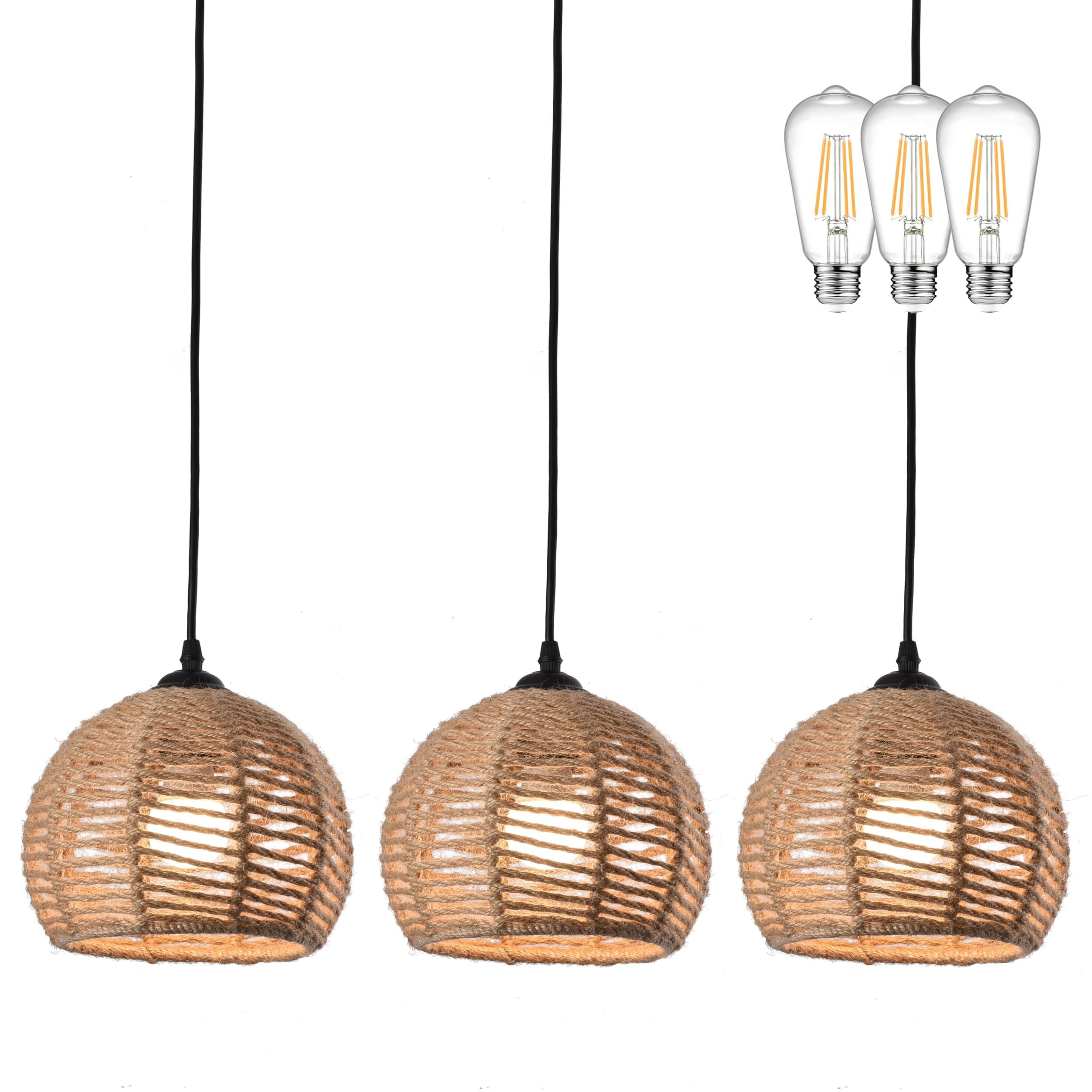 Mini Hemp Rope Woven Pendant Light Woven Light Fixture Boho Chandelier Light Fixture Wicker Pendant Light Rattan Light Pendant Dome Wicker Chandelier for Bedroom Kitchen Island(Bulb Incl.)