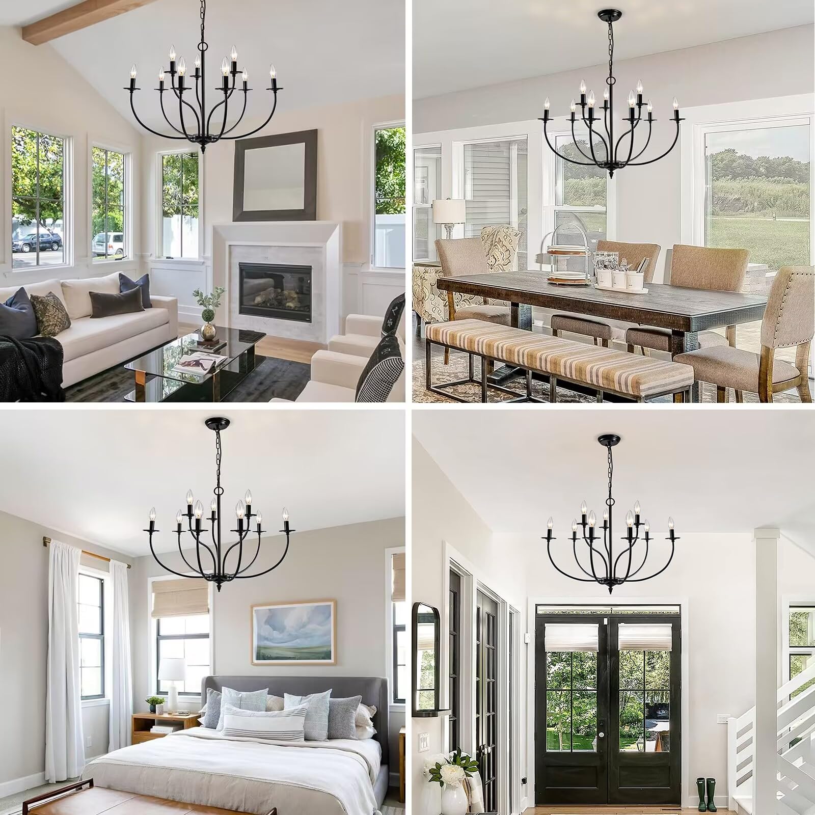 Chandelier, 6-Light Antique White Farmhouse Chandelier for Dining Room Lighting Fixtures Hanging, Candle Hanging Pendant Lights for Kitchen Living Room Bedroom Foyer