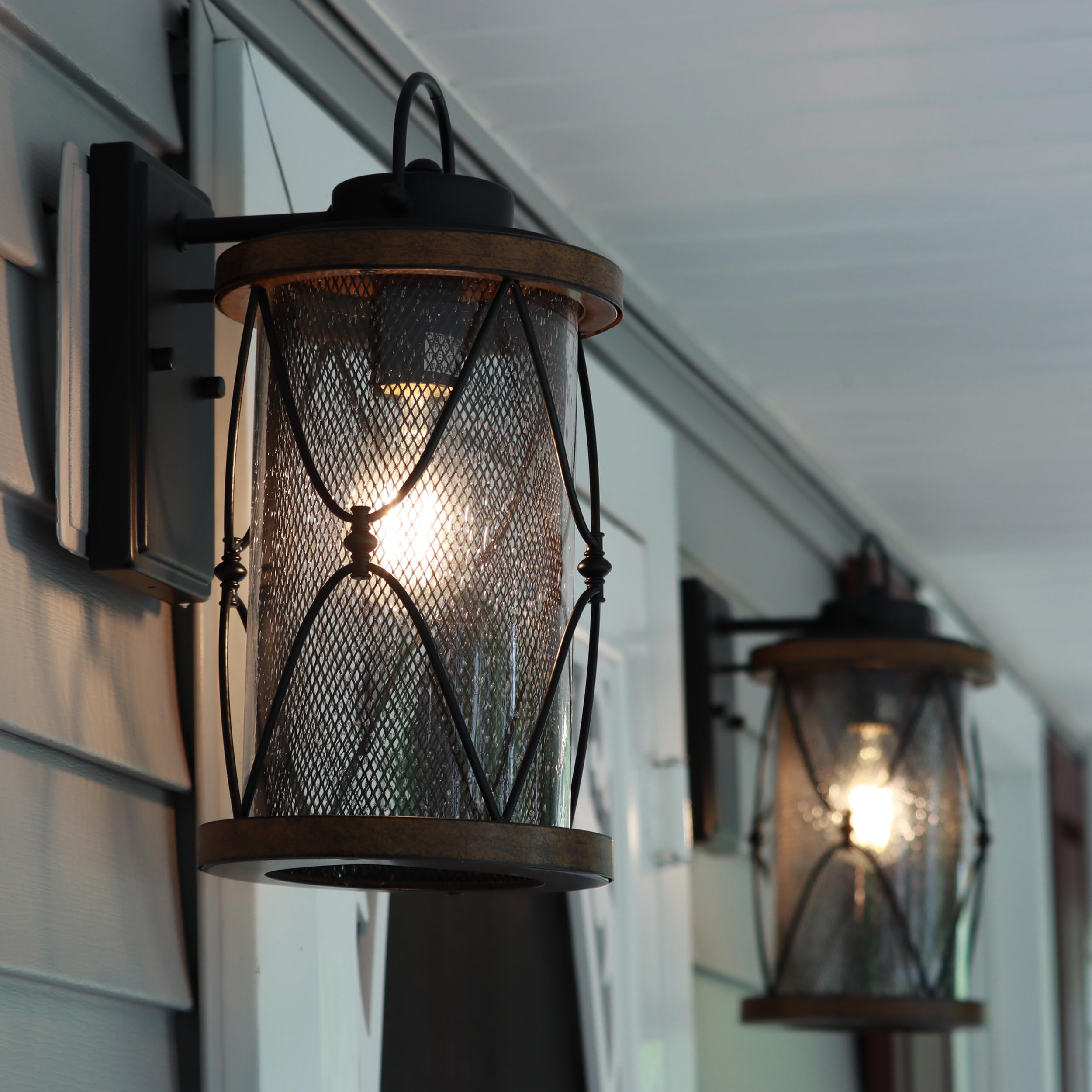 High Outdoor Wall Light, Black and Faux Barnwood Finish, Bulb Not Included, IN-0605-2-BK