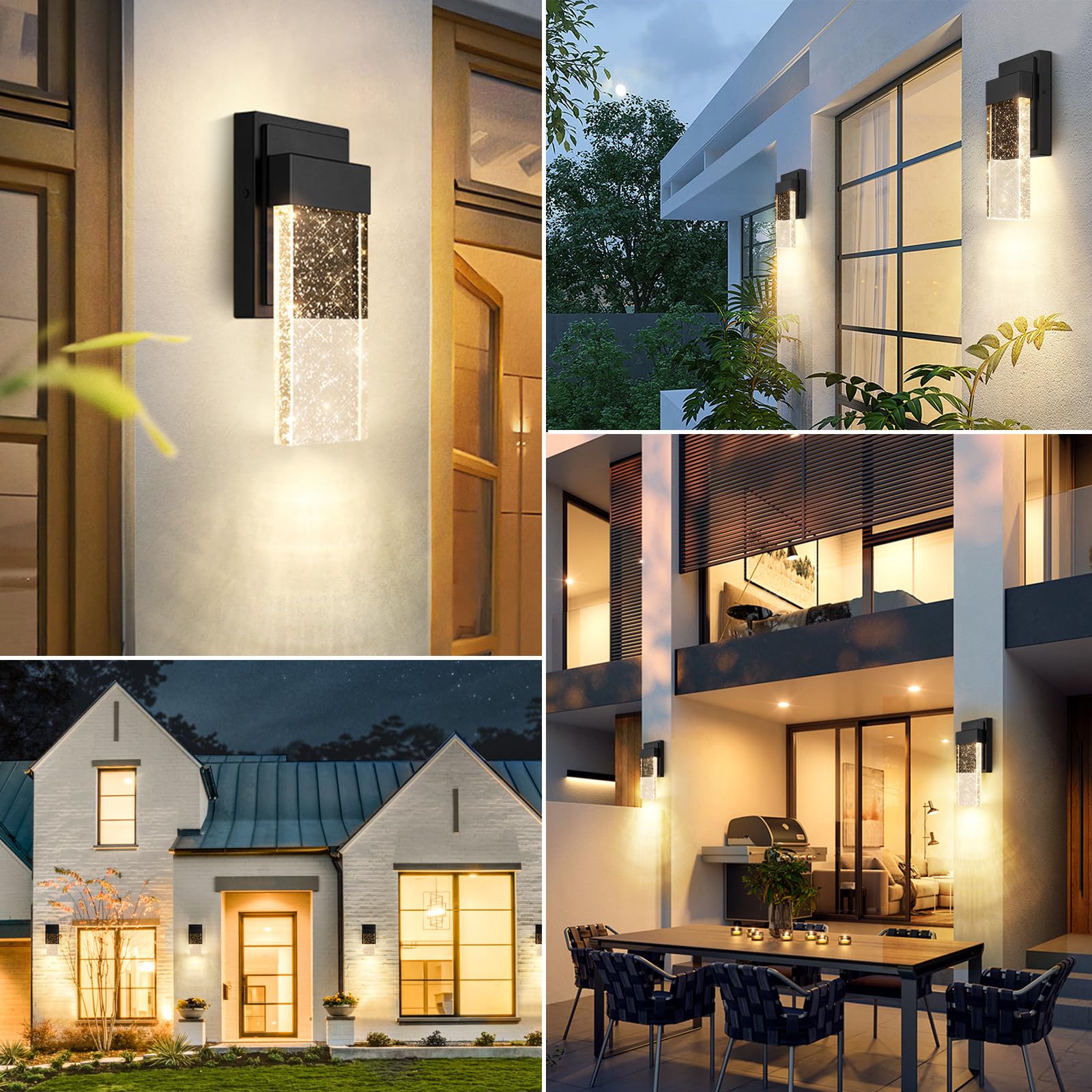 Outdoor Wall Light Fixtures with Crystal Bubble Glass, Waterproof Exterior Sconces LED Wall Lanterns, Porch Lights Wall Mounted 10W 3000K Outside Lights for House Front Door Garage Entryway