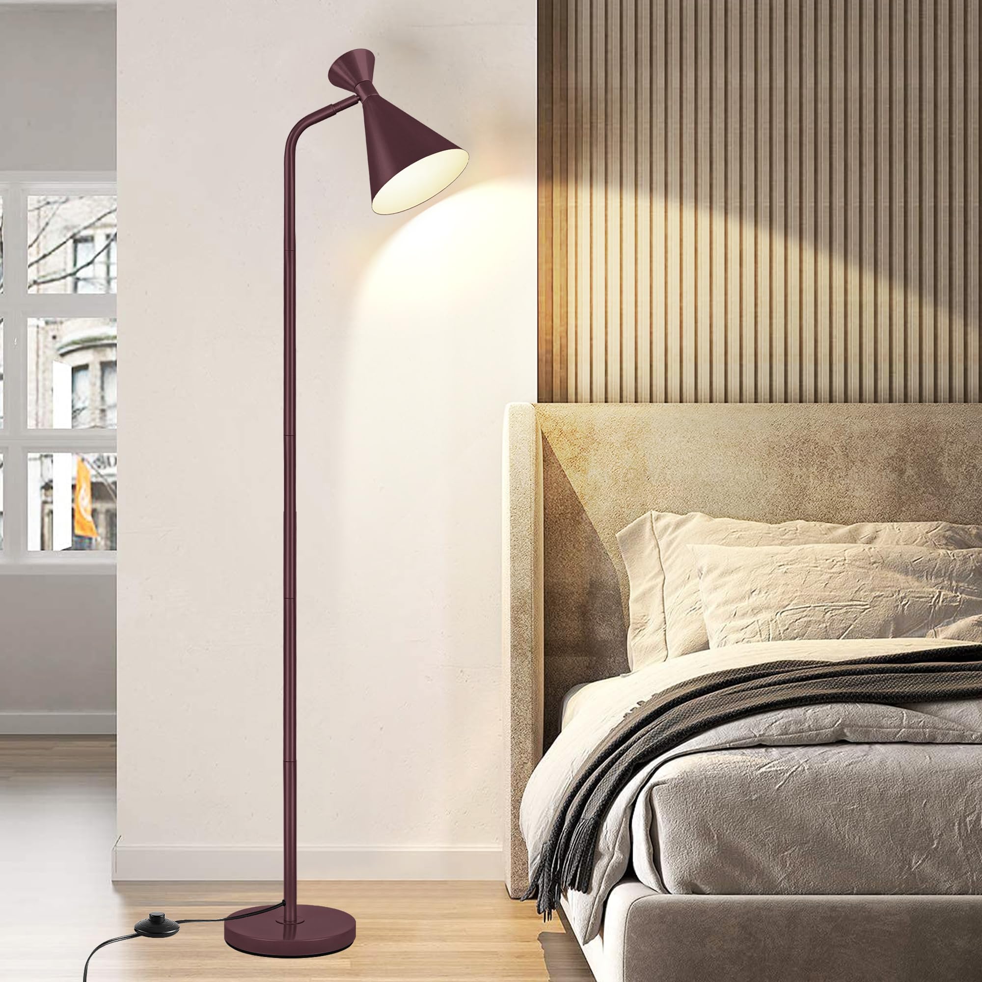 PARTPHONER Floor Lamp for Living Room, Modern Adjustable Metal Heads Standing Lamps, Simple Design Black Floor Lamp with Foot Switch for Bedroom, Office, Kids Room, Reading, Working(Bulb Not Included)