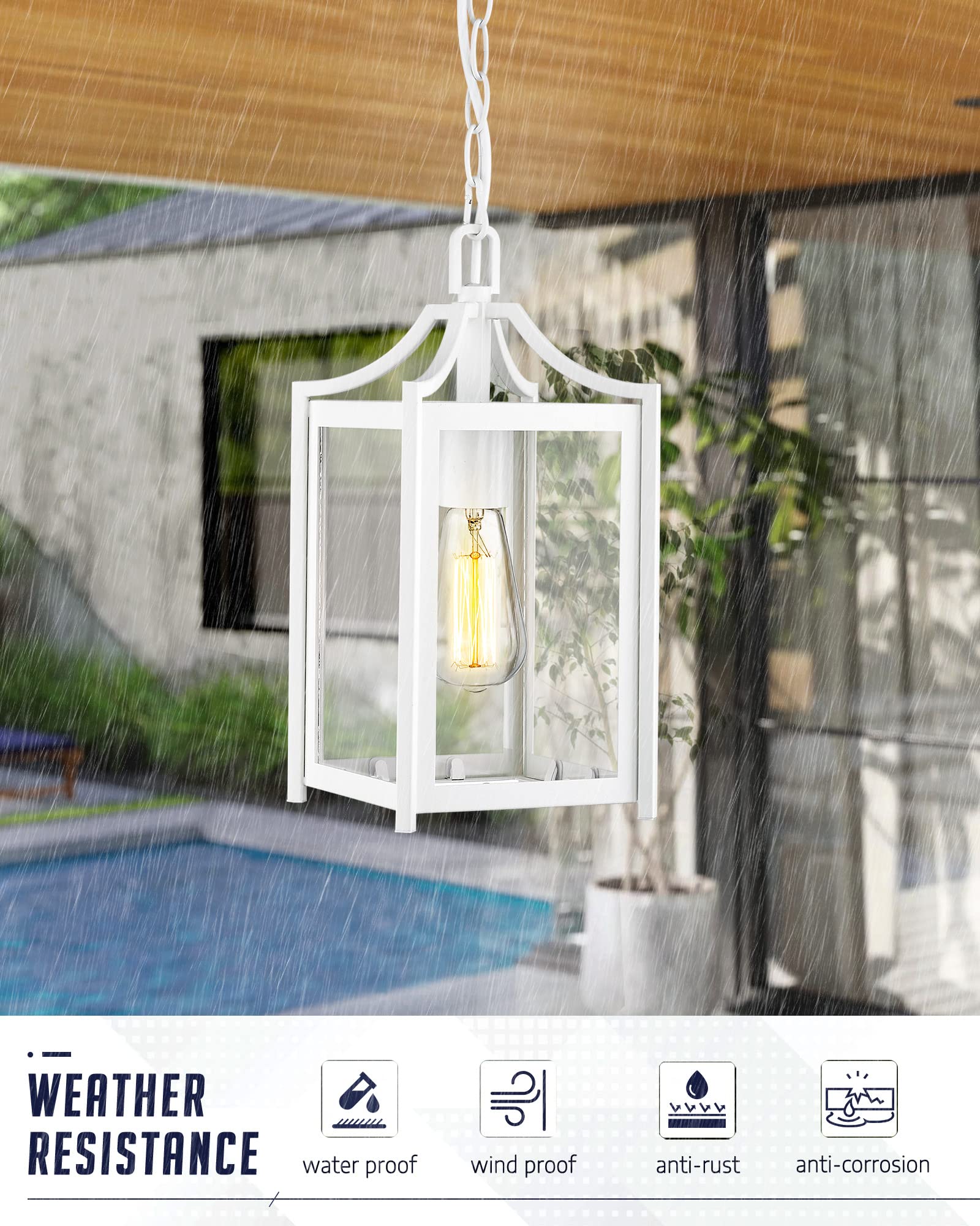 Outdoor Pendant Light, 14" Large Modern Outdoor Hanging Porch Light with Adjustable Chain, Exterior Outdoor Hanging Light in Black Finish and Clear Glass, 2439/1H