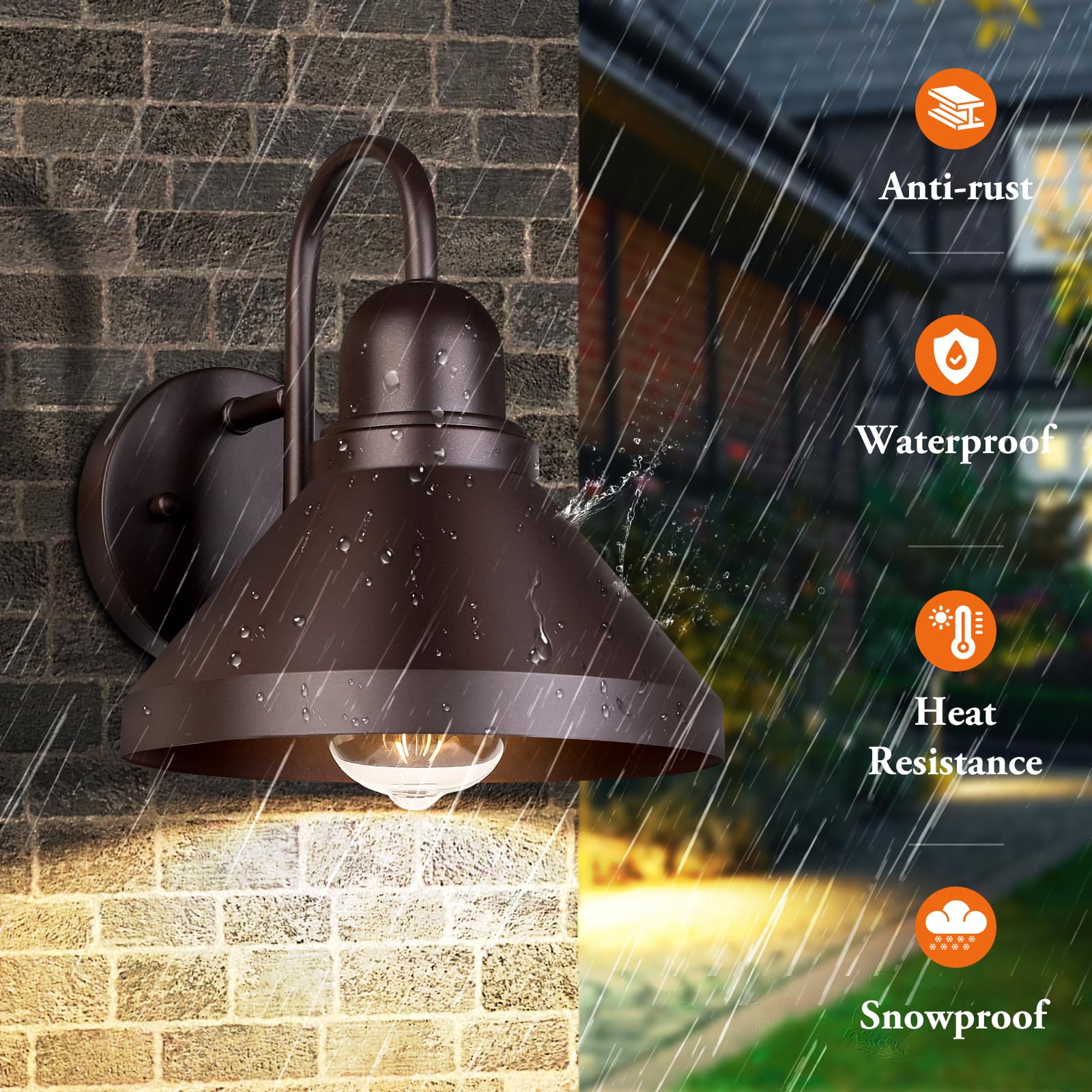 Outdoor Light Fixtures, 2-Pack Farmhouse Barn Lights for Porch, Industrial Black Exterior Wall Sconce for Garage, Patio, E26 Base Anti-Rust, Bulb not Included