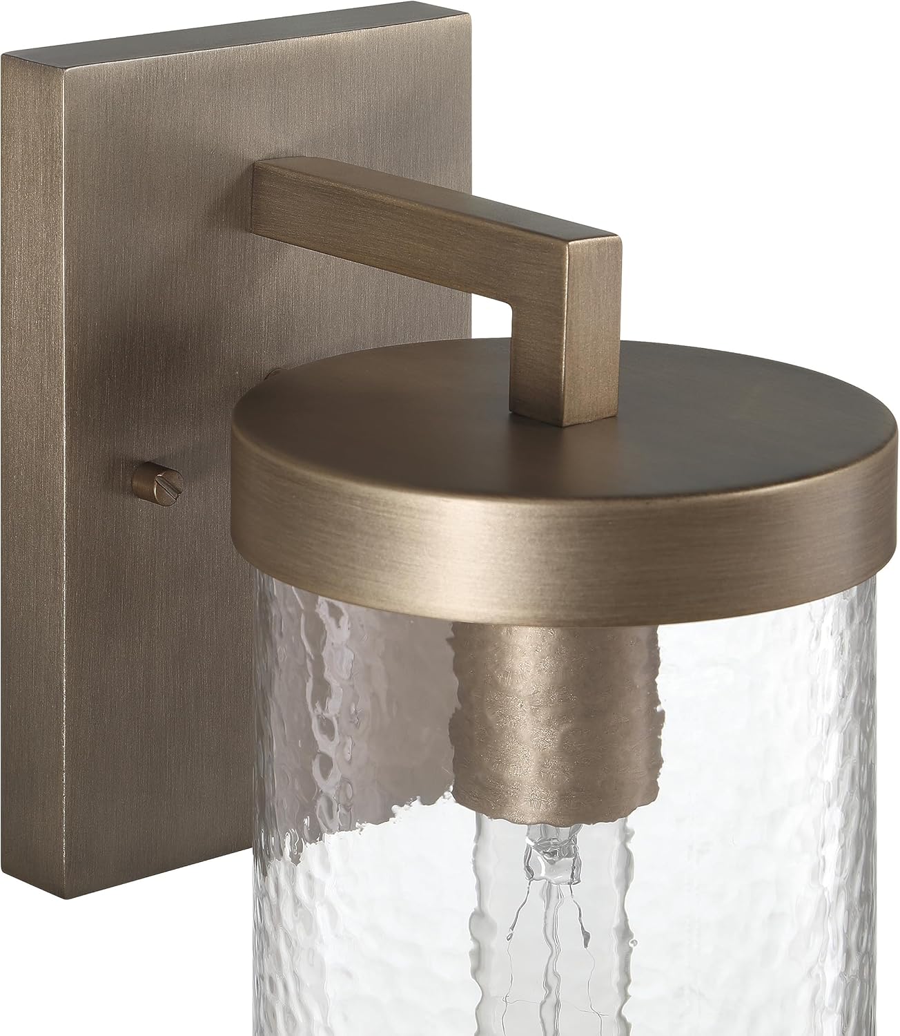 Modern Minimalist Cylindrical Textured Water Glass and Metal Wall Mounted Outdoor Light, Tuscan Gold