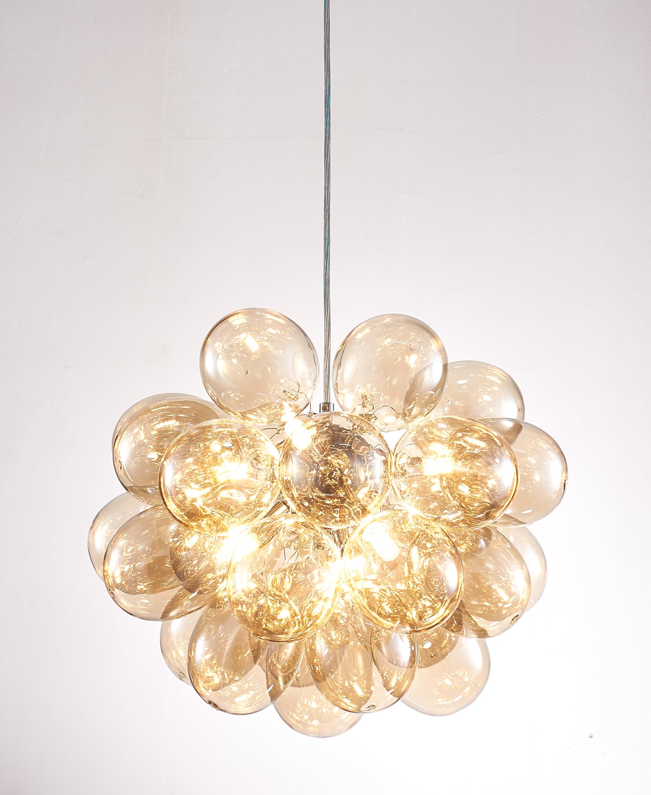 Semi Flush Mount Ceiling Bubble Ball Chandelier Lighting Dia 20 Inch Gold Clear Ribbed Blown Glass Chandeliers Ceiling Medallions Light Fixtures for Bedroom, Living Room, Entry, Bathroom