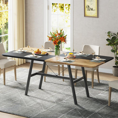 طاولة طعام صناعية نوي | طاولة مطبخ مستطيلة من الخشب باللون الأسود والبني مقاس 70.86 بوصة تتسع من 6 إلى 8 أشخاص