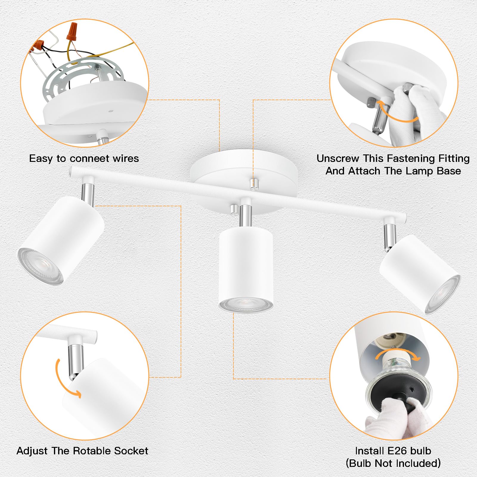 LED 2 Light Track Lighting Kit, Black 2 Way Ceiling Spot Lighting, Flexibly Rotatable Light Head for Kitchen, Living Room, Bedroom, GU10 Bulb Not Included