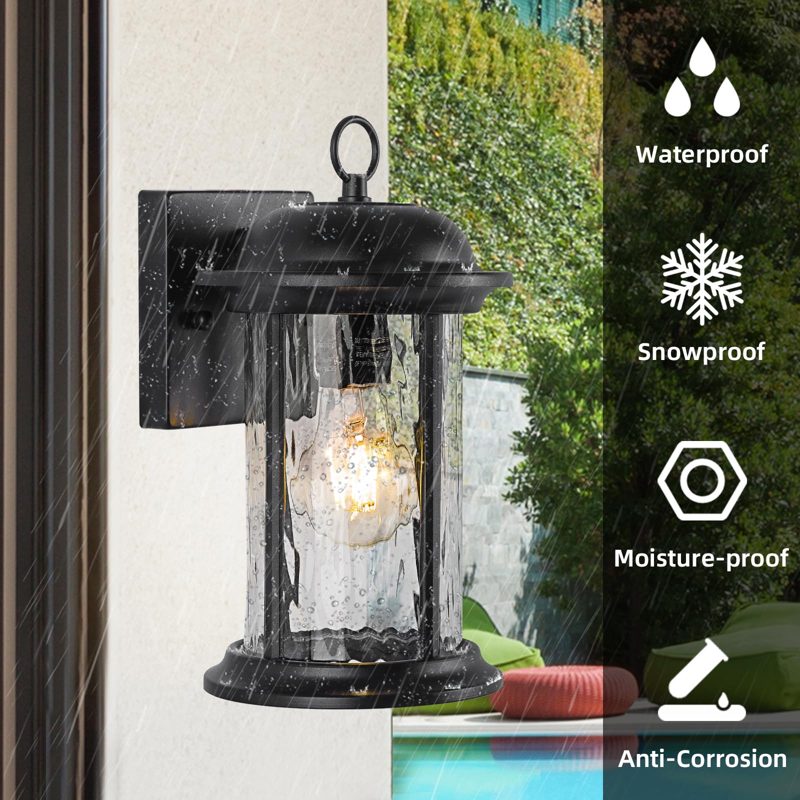 Outdoor Light Fixture 2 Packs, Exterior Waterproof Wall Sconce Light Fixtures, Outdoor Wall Lighting with Clear Glass Shade, Anti-Rust Porch Lights for Outdoor with E26 Base