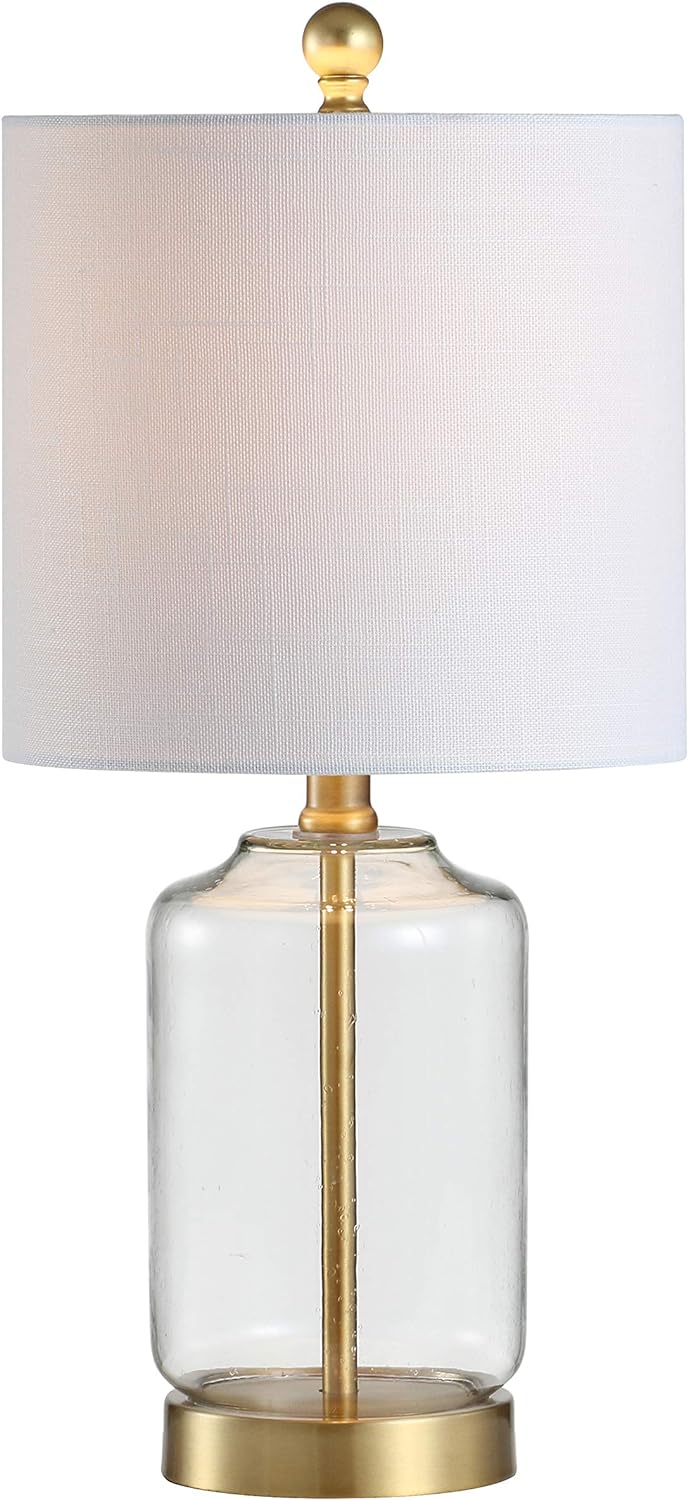 Duncan 20.5" Glass/Metal LED Table Lamp Glam Cottage Bedside Desk Nightstand Lamp for Bedroom Living Room Office College Bookcase LED Bulb Included, Clear/Brass Gold