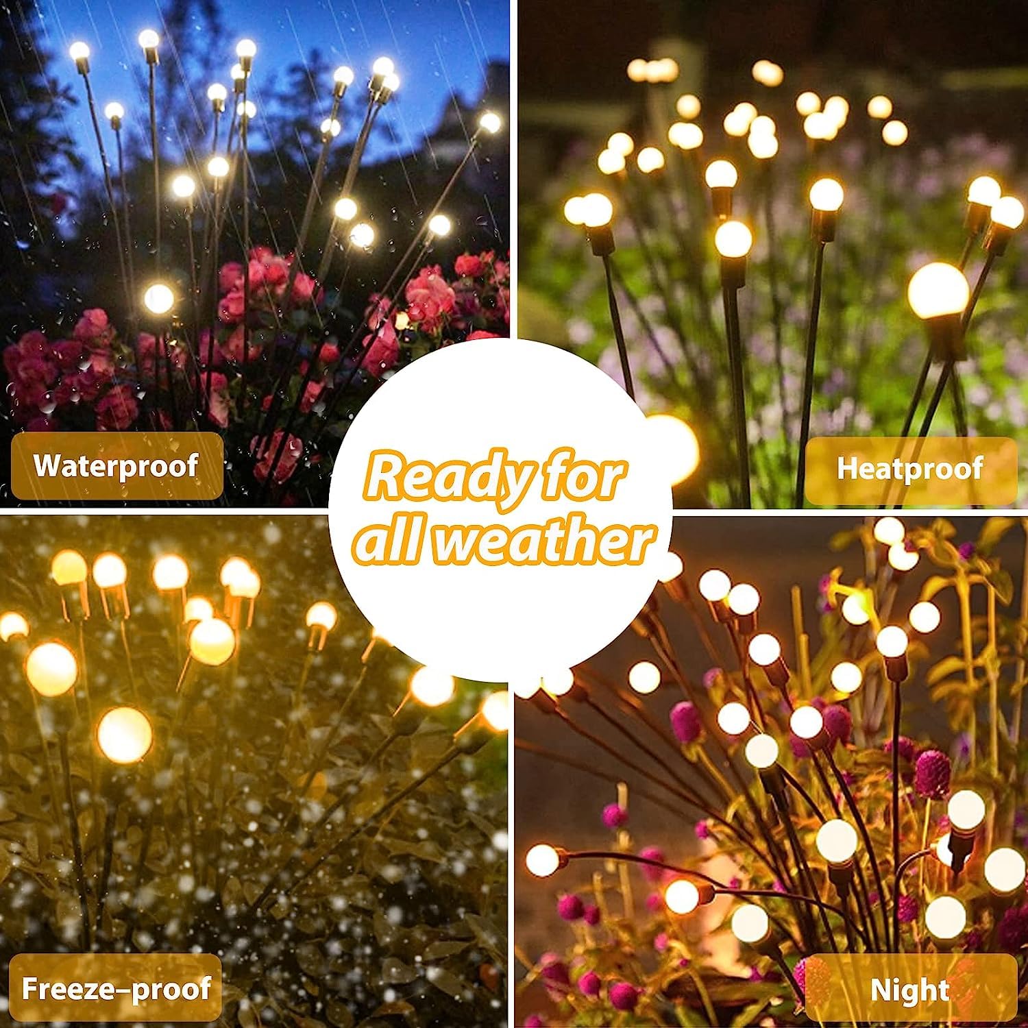 4-Pack Solar Garden Lights Outdoor, Upgraded 32 LED Firefly Solar Lights for Outside, Sway by Wind, Waterproof Solar Powered Outdoor Lights for Yard Garden Decor Party Xmas Decorations (Warm White)