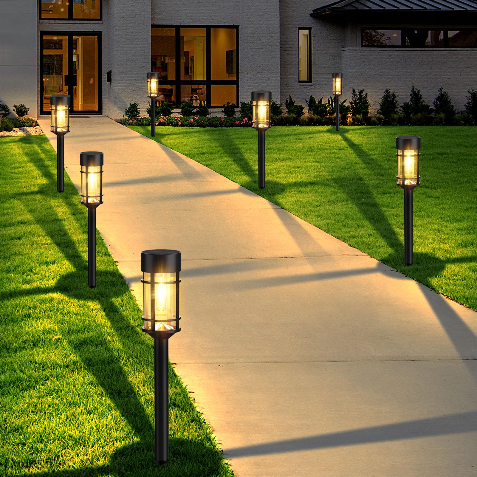 8 Pack Solar Pathway Lights Outdoor, LED Solar Garden Lights Glass Stainless Steel Solar Landscape Lights Up to 12 Hrs Outdoor Solar Lights for Lawn Yard Walkway Driveway