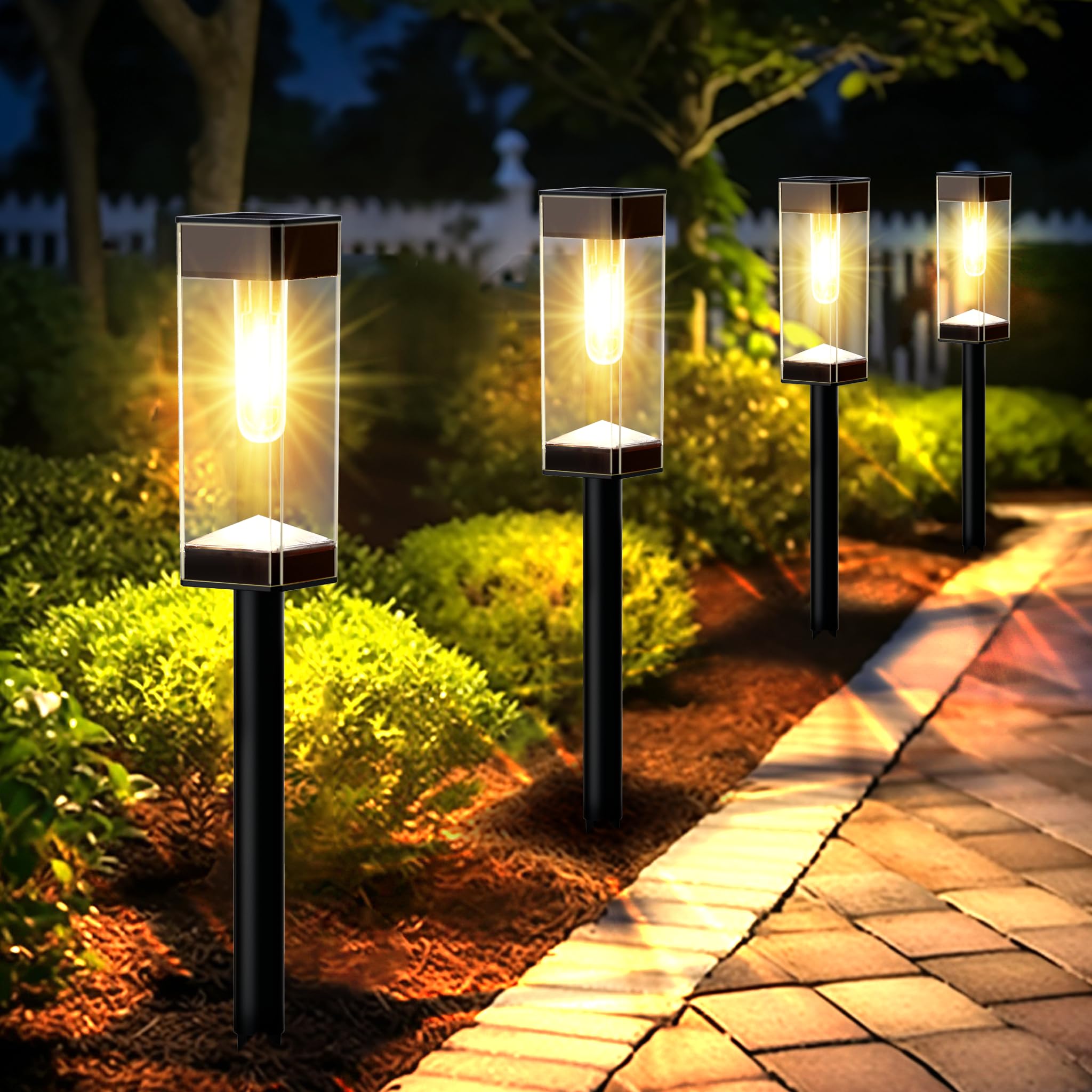 8 Pack Solar Pathway Lights Outdoor, Waterproof Solar Lights Outdoor, LED Outdoor Solar Garden Lights with LED Filament Bulb, Perfect for Yard Lawn Walkway Driveway Backyard Landscape