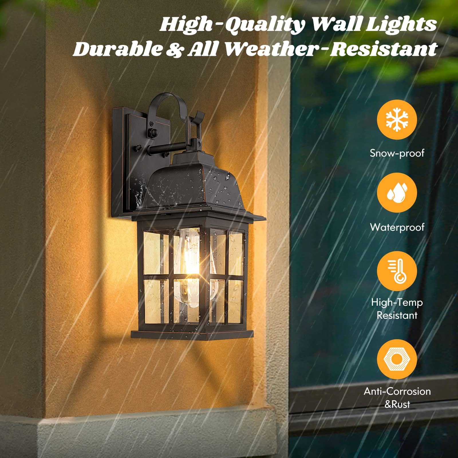 2-Pack Outdoor Light Fixtures Wall Mount, 100% Aluminium Waterproof Exterior Wall Lantern, Anti-Rust Outside Black Wall Sconce Porch Lights for House Garage, Doorway, Bulbs Not Included