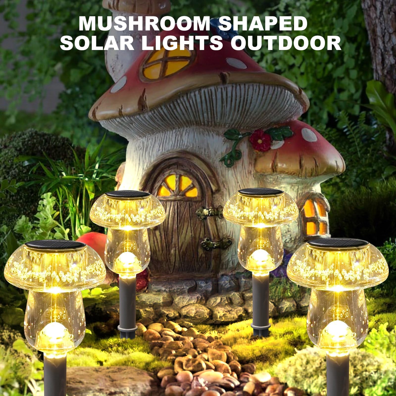 Solar Lights Outdoor, 8 Pack Solar Pathway Lights Outdoor, Solar Powered LED Mushroom Solar Garden Lights, Outdoor Solar Lights for Yard, Landscape, Path, Patio, Outside,Driveway,Backyard (Warm White)