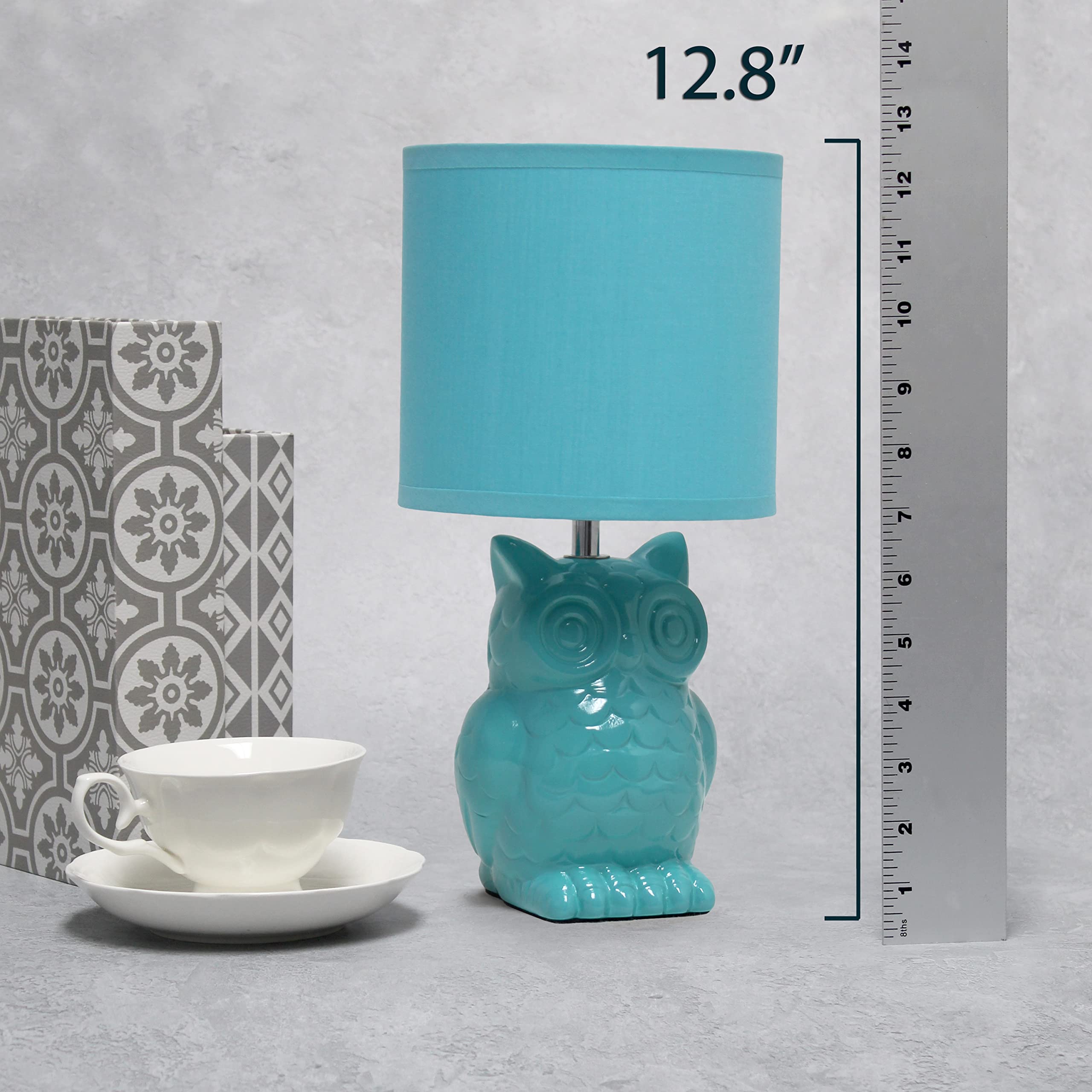 12.8" Tall Contemporary Ceramic Owl Bedside Table Desk Lamp w Matching Fabric Shade for Decor, Bedroom, Nightstand, Living Room, Entryway, Kids' Room, Nursery, Sage Green