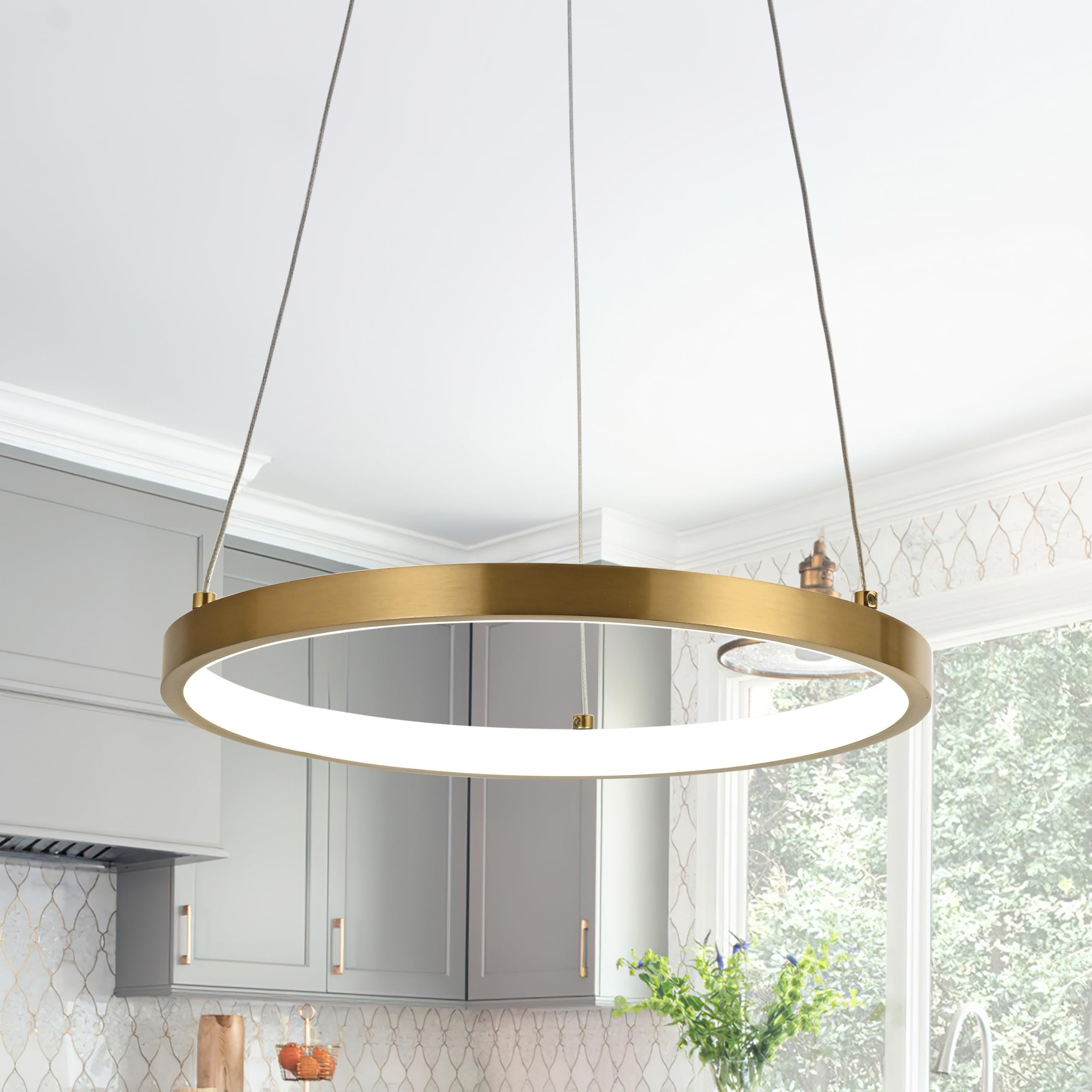 Modern LED Chandelier Contemporary Pendant Lighting Ring Light Fixture Gold with 4000K and 59in Height Adjustable Hanging Lamp for Kitchen Island Hallway Foyer Closet Corridor