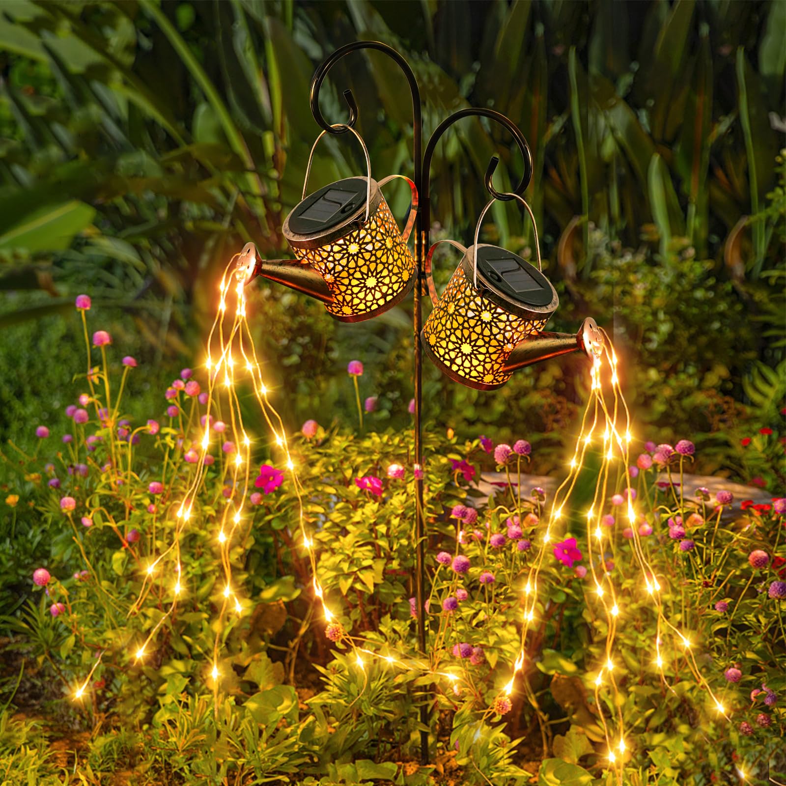 Solar Lights Outdoor Decorative, Metal Solar Watering Can Lights Waterproof, Small Hanging Solar Garden Decor Yard Lights Outside Patio Lawn, Gifts for Mom Grandma Women Birthday(Warm White)