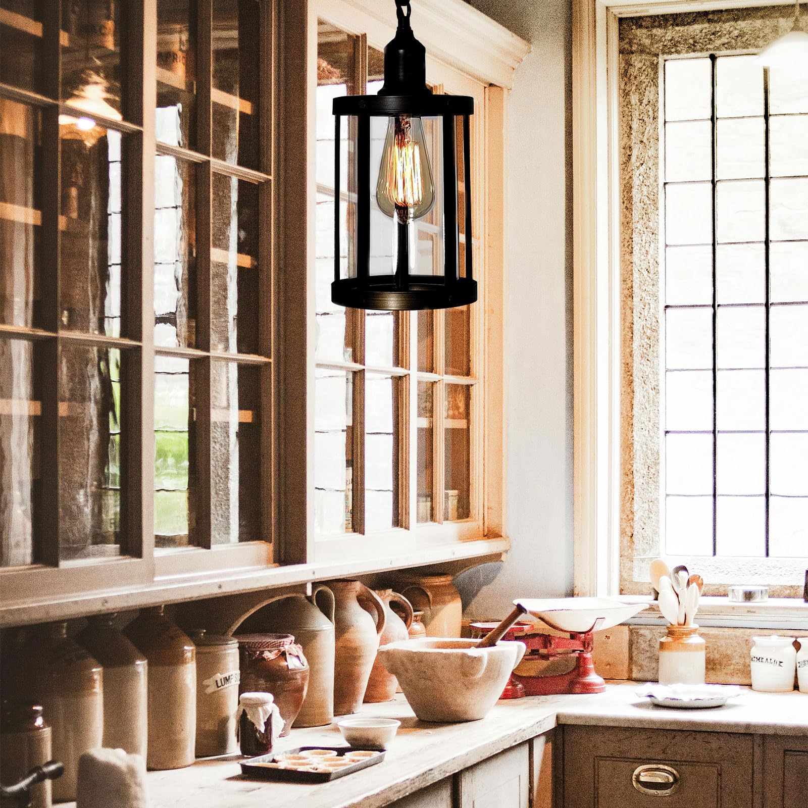 Pendant Lighting for Kitchen Island,Farmhouse Pendant Light,Kitchen Pendant Lighting Over Island,Kitchen Lights Ceiling,Oil Rubbed Bronze Light Fixtures Rustic Vintage Style with Glass Cage Shade