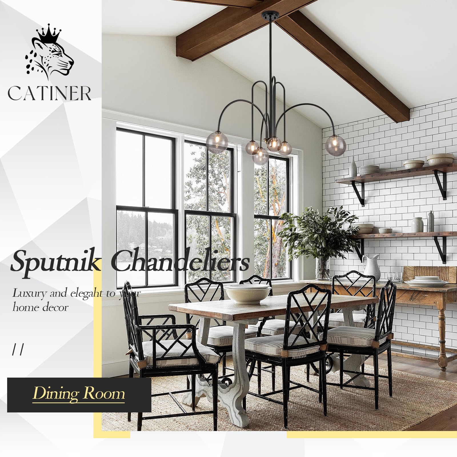 Gold Sputnik Chandeliers for Dining Room,Mid Century Crystal Glass Chandeliers 6 Lights Modern Ceiling Pendant Light Fixtures Iceberg Shape for Living Room Kitchen Island Bedroom