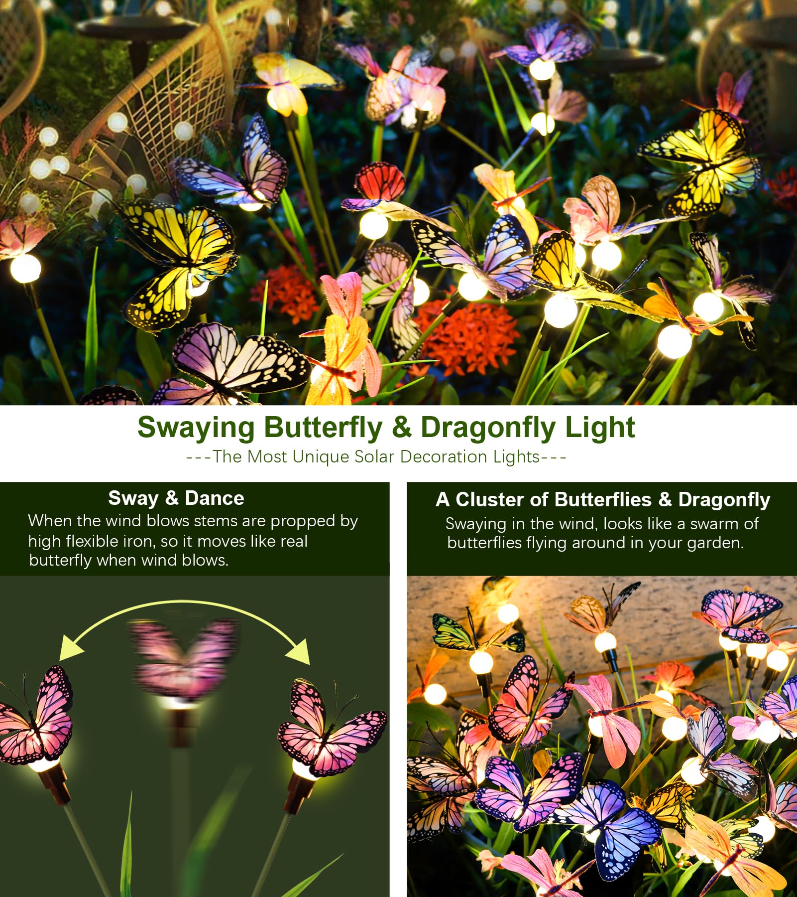 Solar Powered Butterfly Garden Stake Lights (2 Pcs Butterfly Lights)