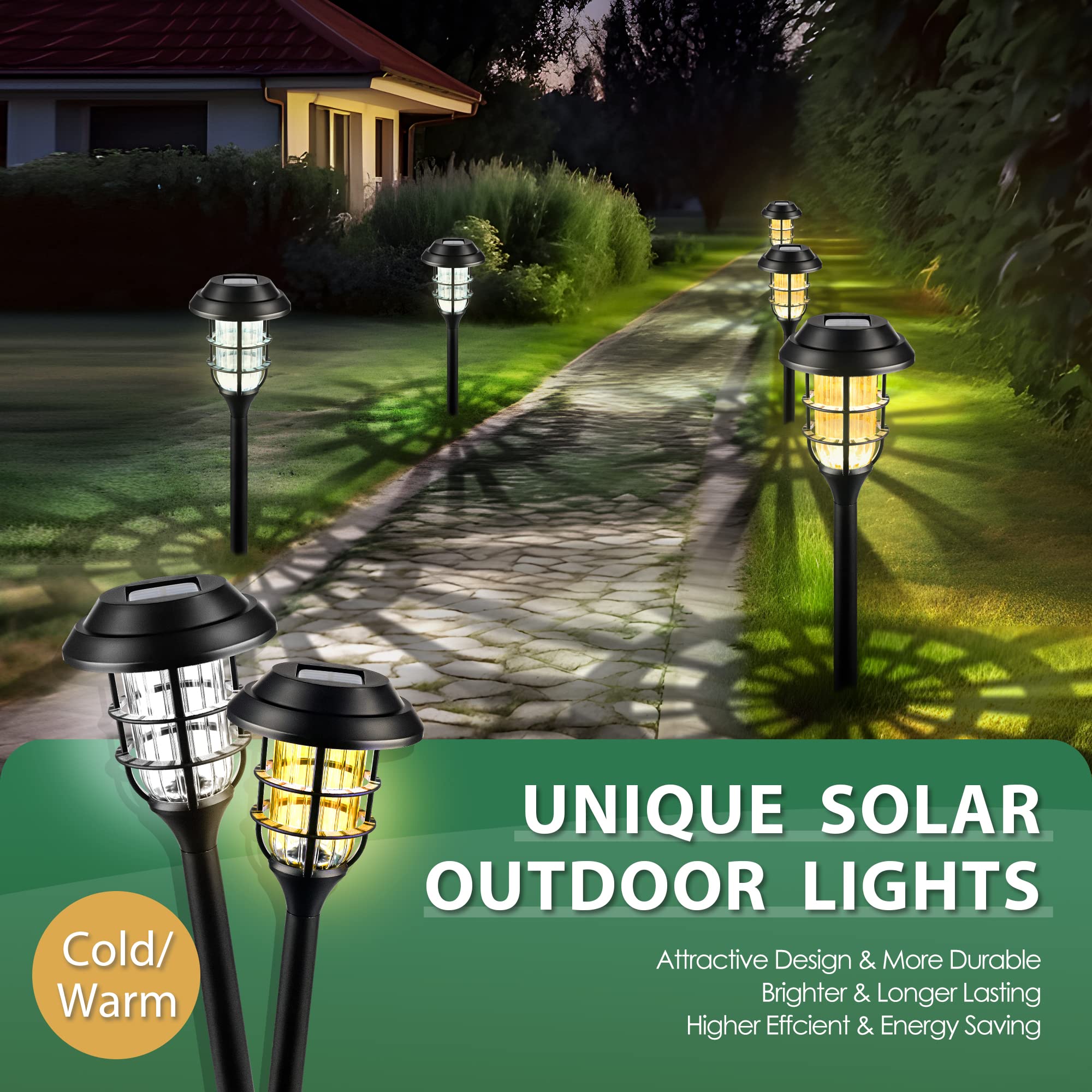 Solar Lights for Outside, Solar Outdoor Path Lights, Garden Lights Waterproof, Solar Powered Landscape Lighting for Yard, Garden, Pathway, Patio, Porch, Walkway, Driveway, 8 Pack(Cold White)