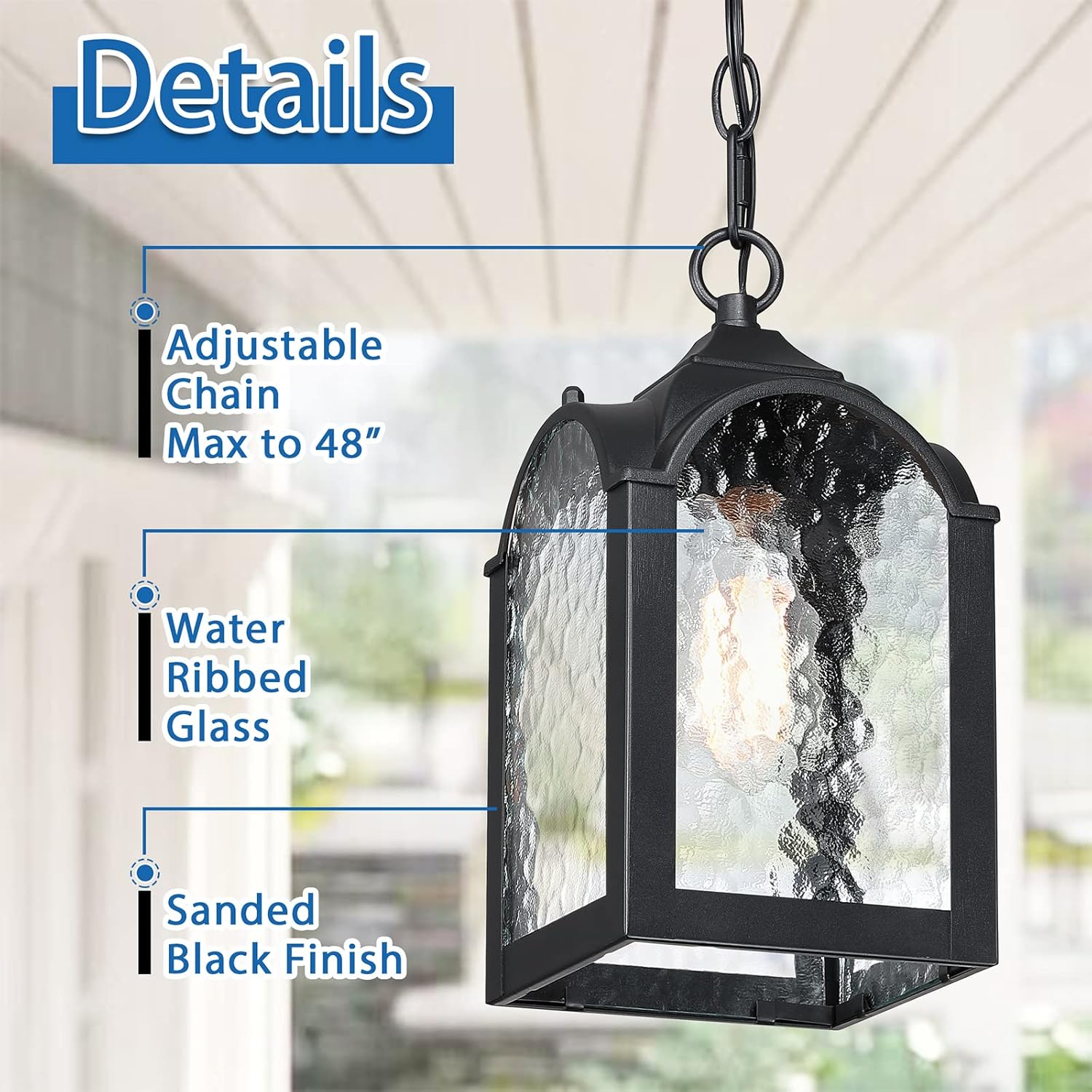 Outdoor Pendant Lights,Waterproof Modern Farmhouse Exterior Hanging Porch Light with Adjustable Chain in Black Finish for Front Door Patio Entryway Balcony