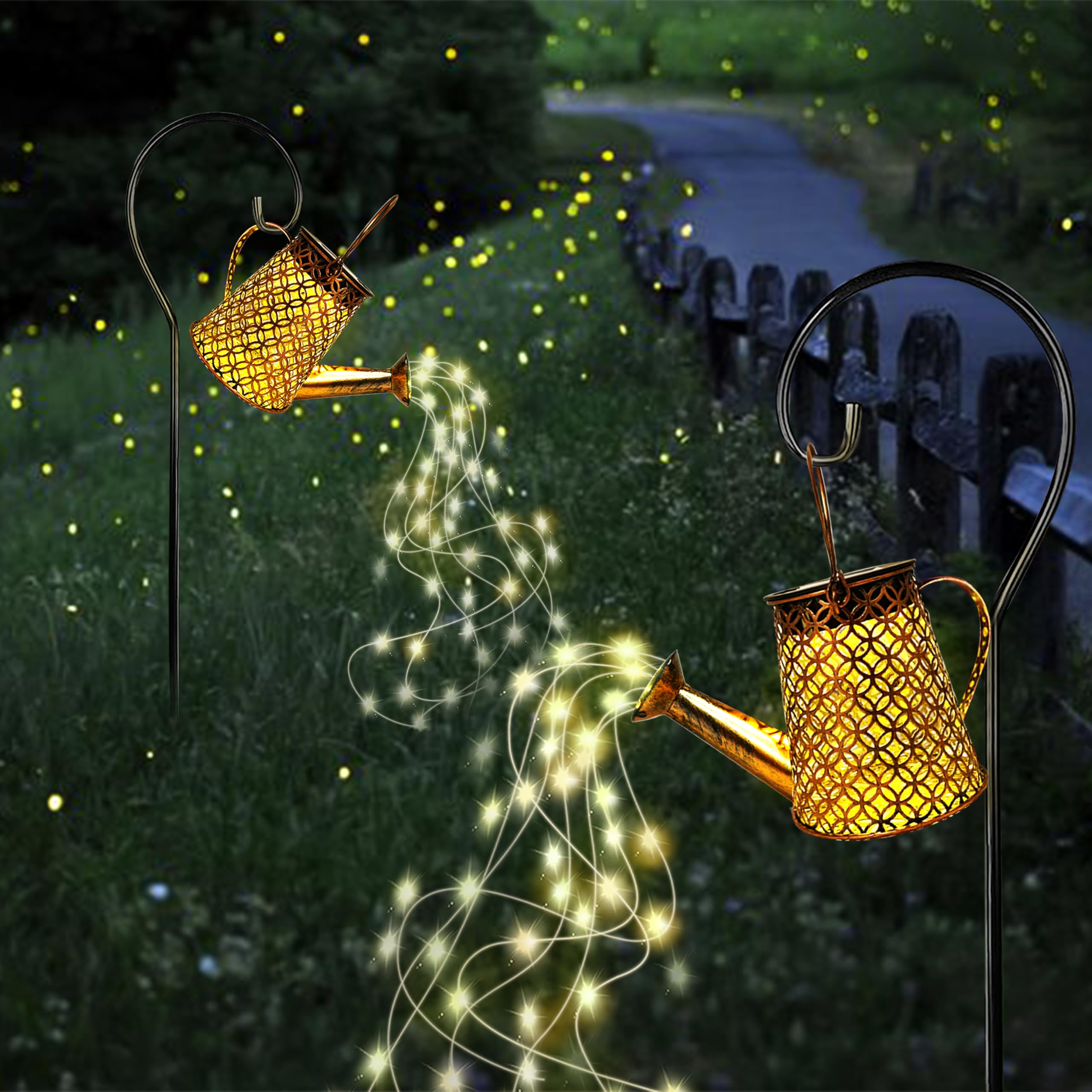 Solar Garden Watering Can Lights,Solar Waterfall Lights with Cascading Lights Waterproof Charging Board,Garden Decor for Outside,Outdoor Solar Light String Fairy LED Hanging Lantern for Yard Decor SY