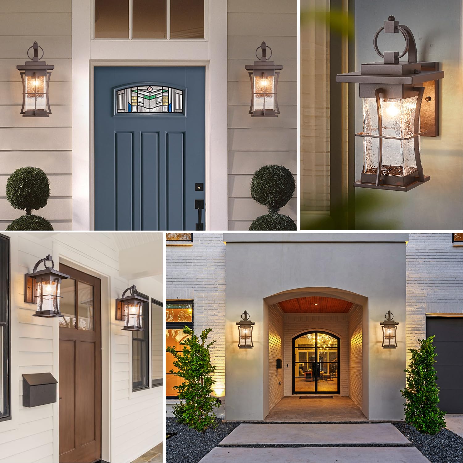 Oil Rubbed Bronze Outdoor Light Sconces Wall Mount Matte Brown Outdoor Wall Lamp Large Exterior Porch Wall Lantern with Seeded Glass 15" Outside Lights for House, Front Door, Patio, Backyard