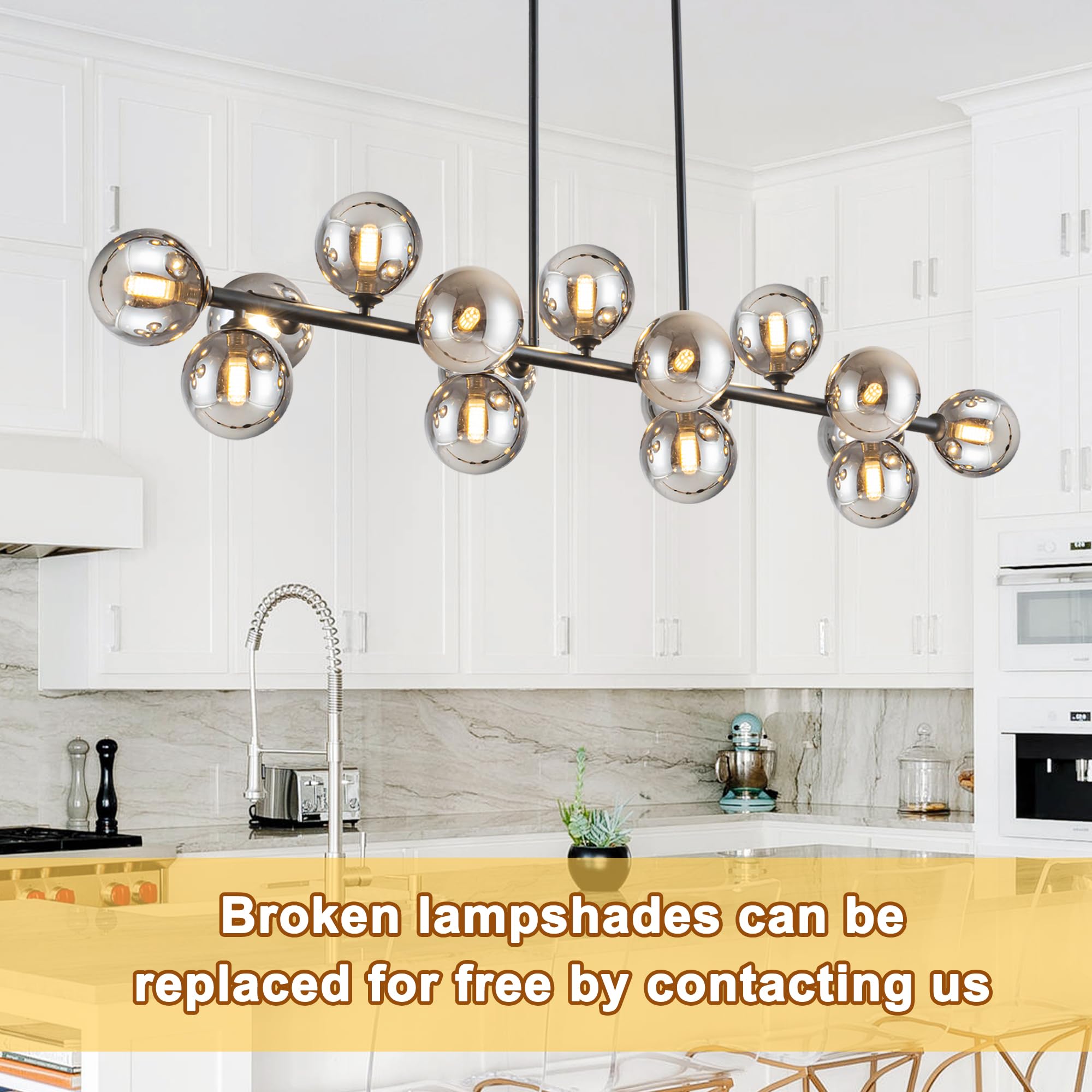 Modern Chandelier Large Chandelier 16-Light Dining Room Light Fixture Chandeliers for Dining Room Island Lights for Kitchen White Pendant Lights Kitchen Island Lighting Sputnik Light Fixture 55in