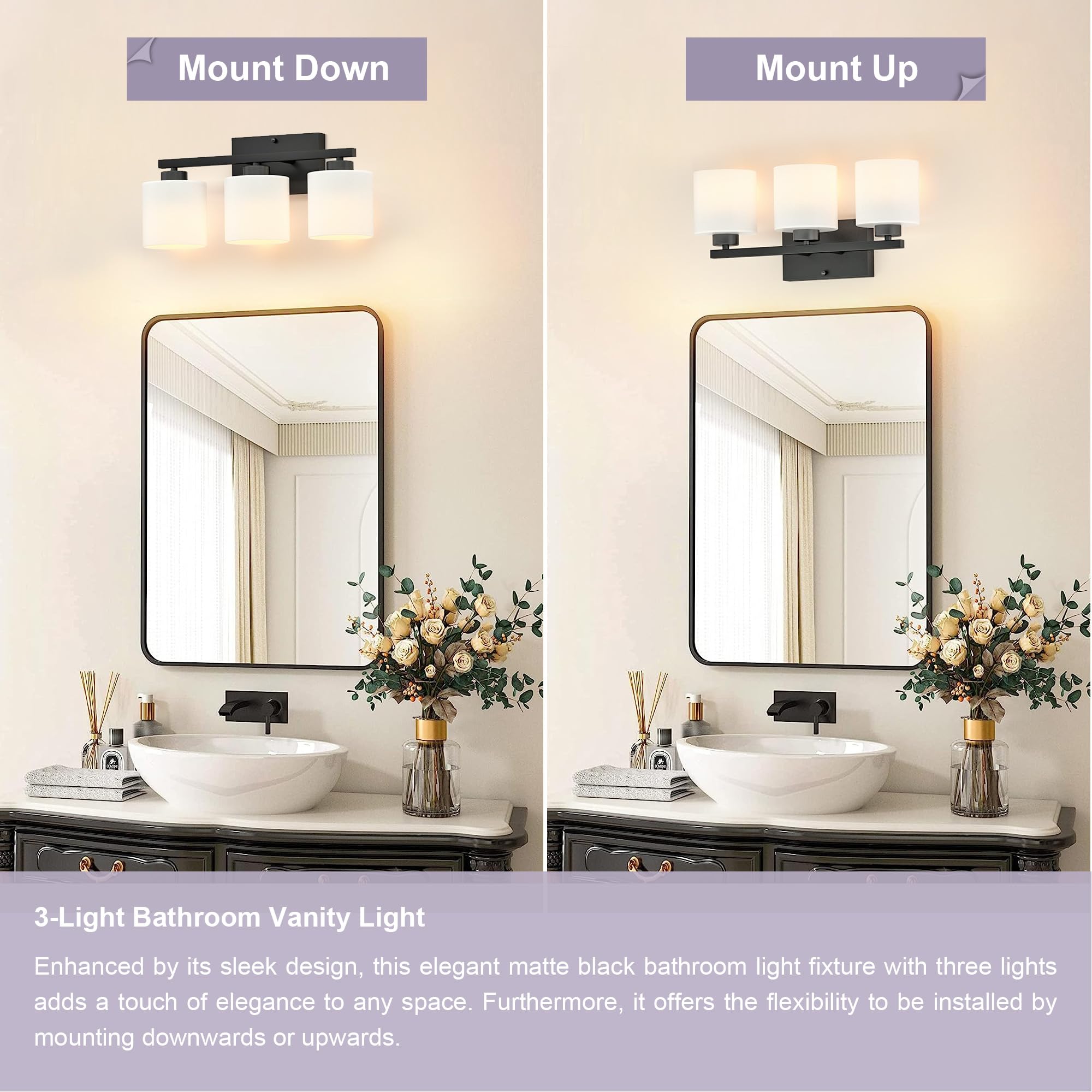 Honesorn Bathroom Light Fixtures 4-Light, Matte Black Bathroom Vanity Light Over Mirror, Modern Vanity Lights for Bathroom with Frosted Shade & Anti-Rust Nickel Finished, E26 Base Vanity Lighting