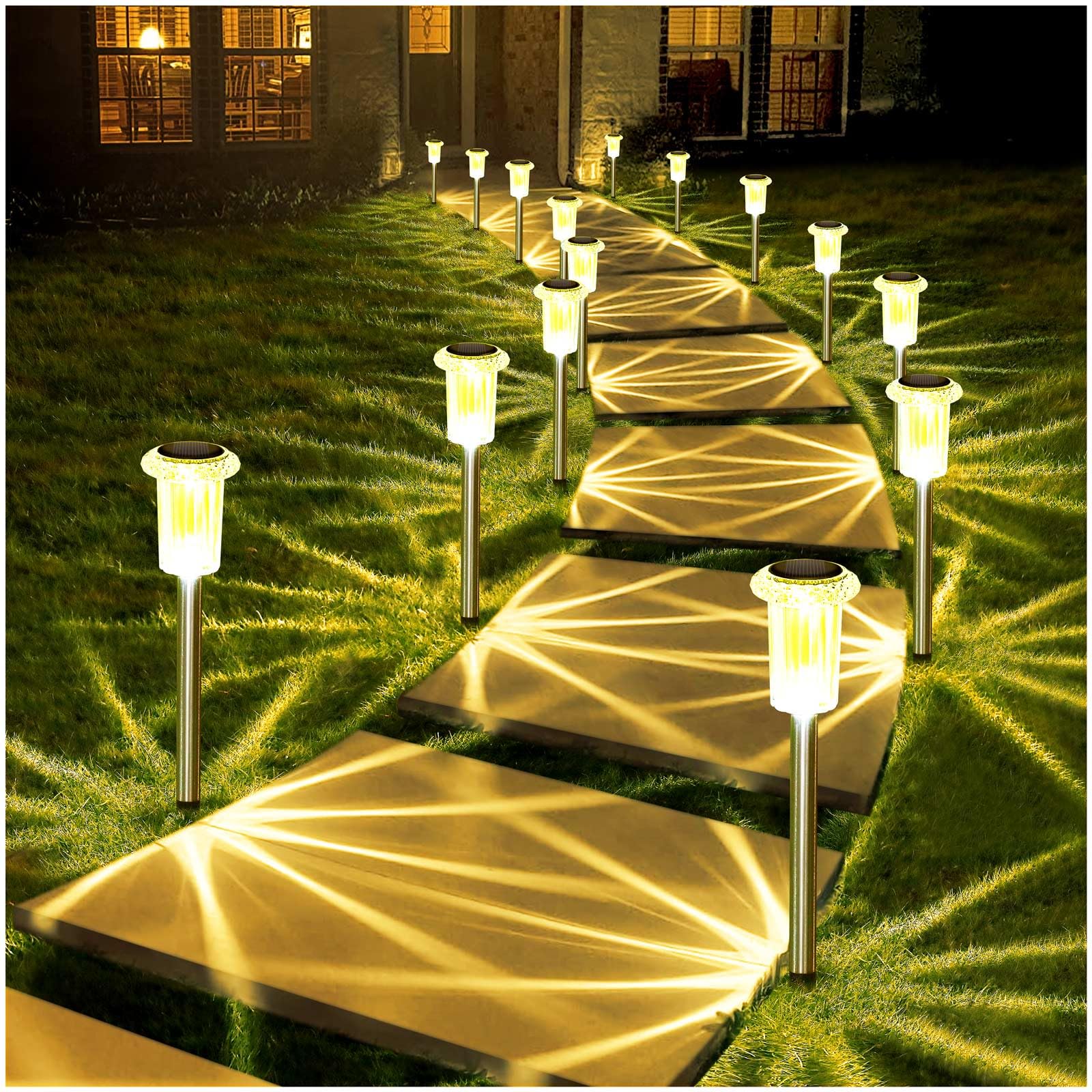 Solar Lights Outdoor 10 Pack Solar Pathway Lights Outdoor Waterproof Solar Garden Lights LED Stainless Steel Outdoor Solar Lights for Yard Path Walkway Driveway Garden Decor (Cold White)