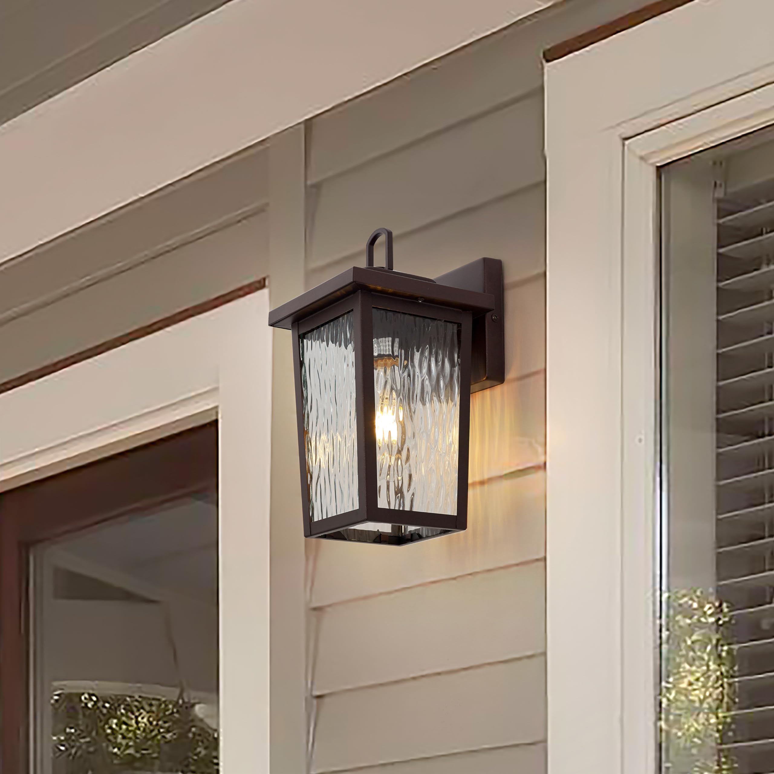 Oil Rubbed Bronze Exterior Wall Light Fixture, Outdoor Wall Lantern with Clear Water Glass, Outside Light for House Entryway Porch