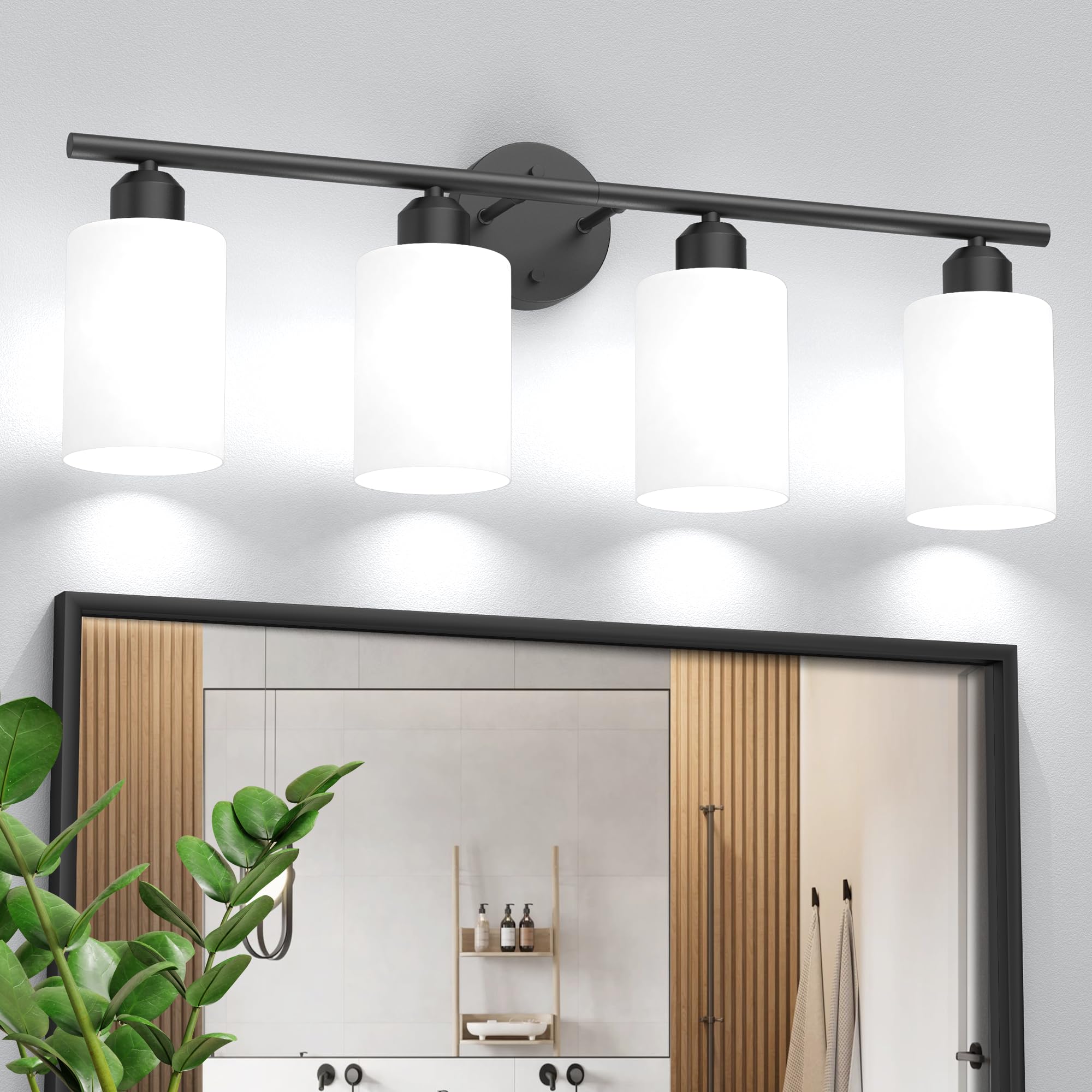 Bathroom Vanity Light Fixtures Matte Black Bathroom Lighting Fixture, 3 Lights Bathroom Light Fixture Over Mirror, Modern Black Vanity Light, UL Certified Wall Sconces with Glass Shades