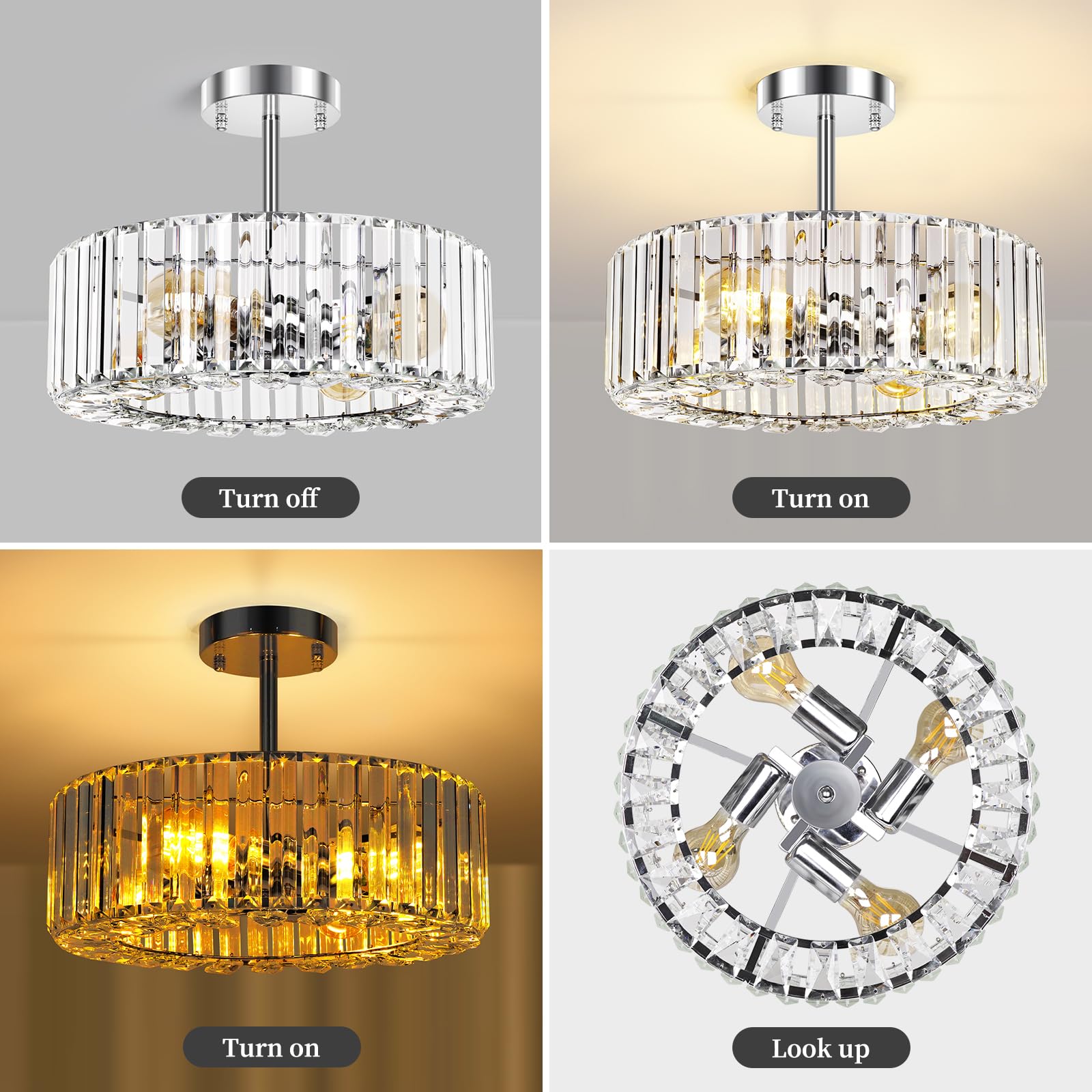 Semi Flush Mount Ceiling Light - Crystal Chandelier Modern Ceiling Light Fixture Hallway Light Fixtures Ceiling Gold Flush Mount Ceiling Light for Porch Kitchen Bedroom Living Room Entryway