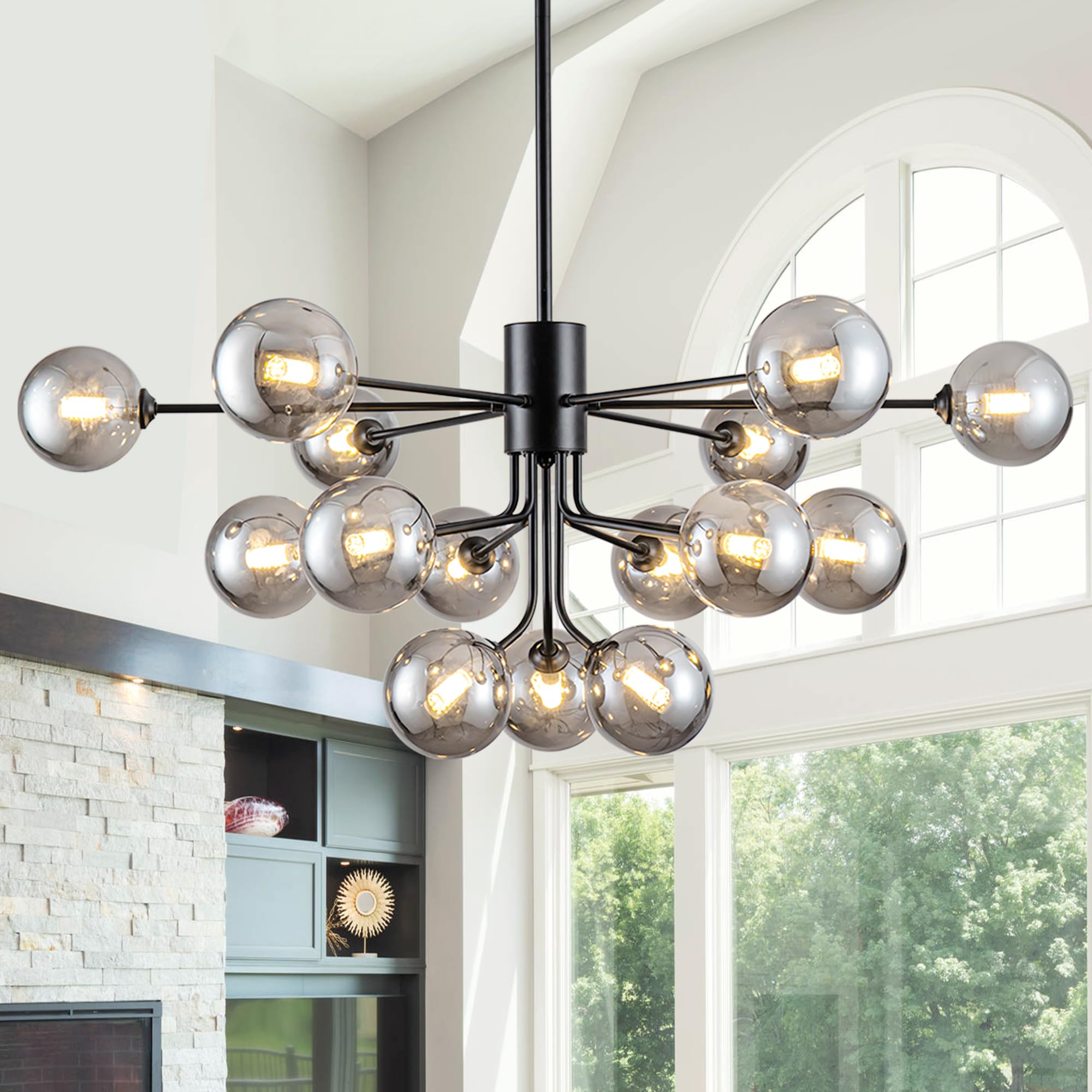 Farmhouse Chandelier,Beaded Chandelier Boho Chandelier 4-Light Large Chandeliers for Dining Room Boho Light Fixture Black Chandelier Wood Chandelier for Bedroom Kitchen Island Foyer Entryway Porch