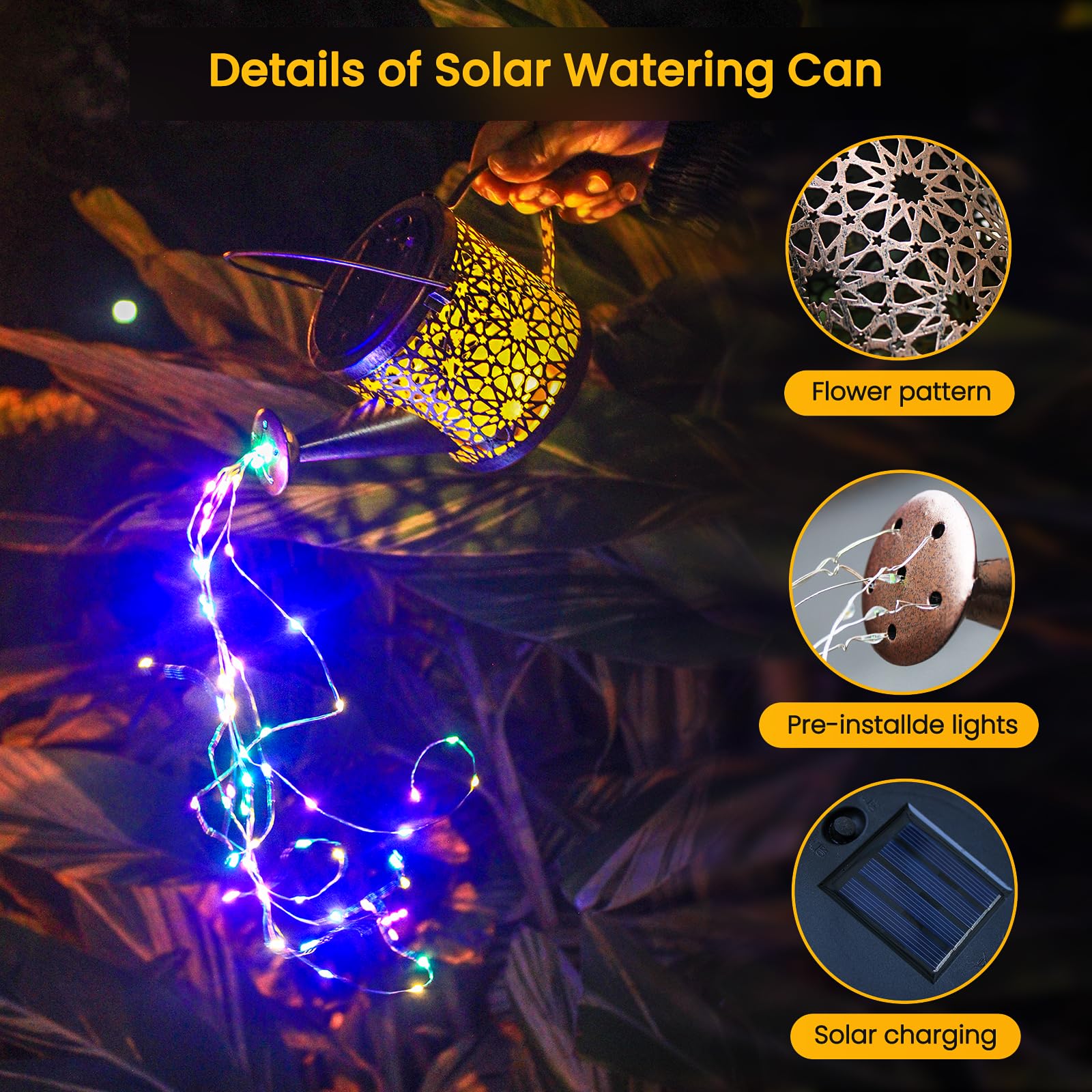 Solar Lights Outdoor Decorative, Metal Solar Watering Can Lights Waterproof, Small Hanging Solar Garden Decor Yard Lights Outside Patio Lawn, Gifts for Mom Grandma Women Birthday(Warm White)