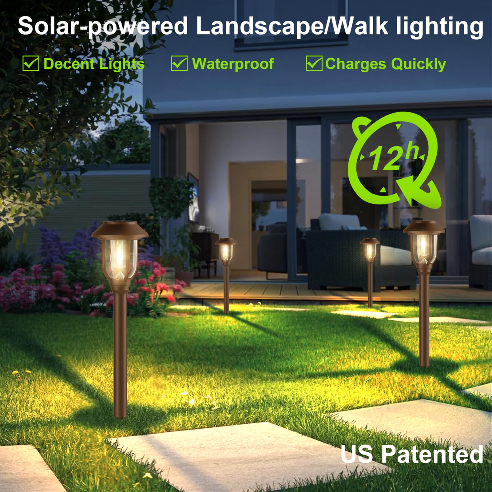 10 Pack Solar Lights Outdoor,Waterproof Solar Pathway Lights Outdoor Garden Lights Auto On/Off Landscape Lighting for Yard Pathway,Walkway,Path Black