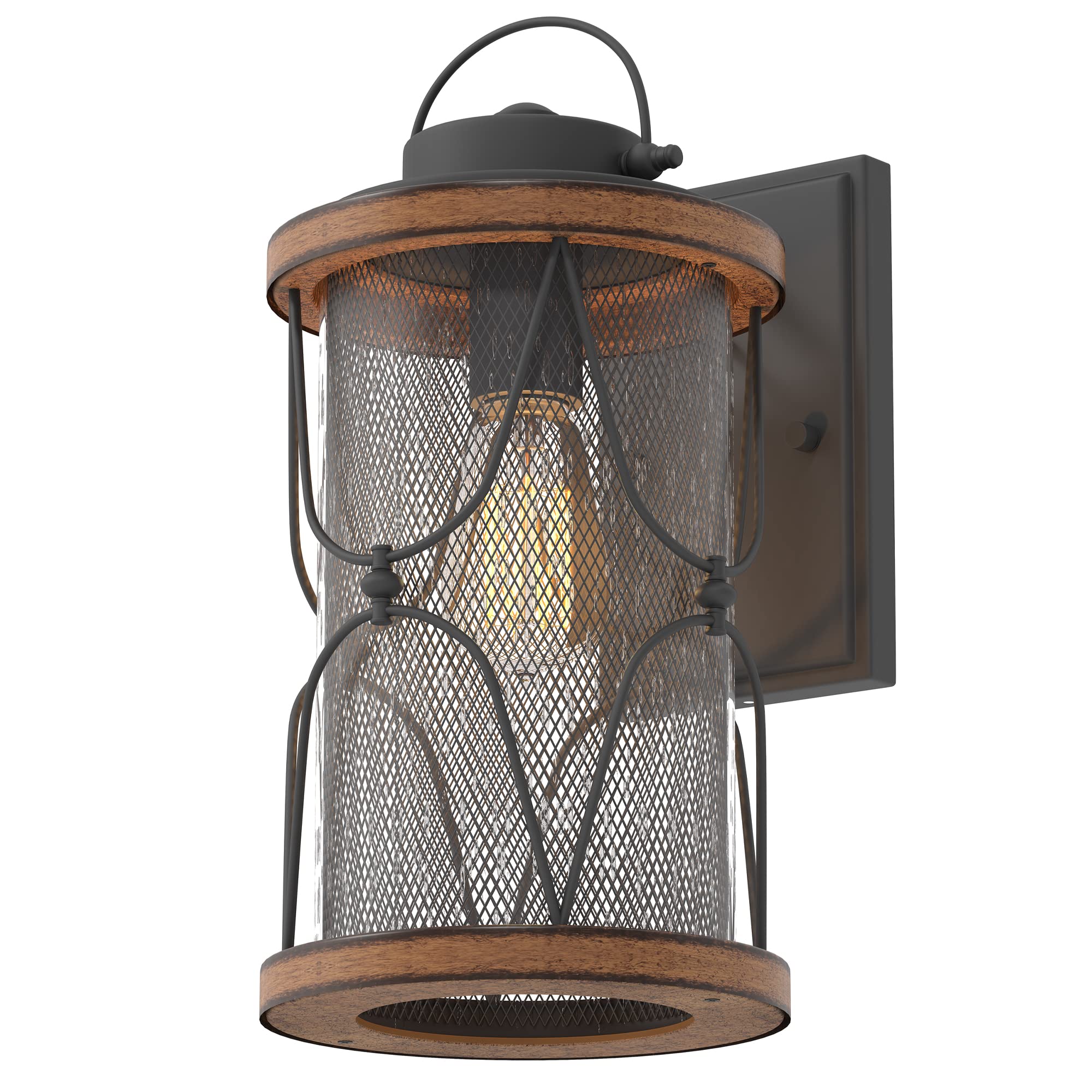 High Outdoor Wall Light, Black and Faux Barnwood Finish, Bulb Not Included, IN-0605-2-BK