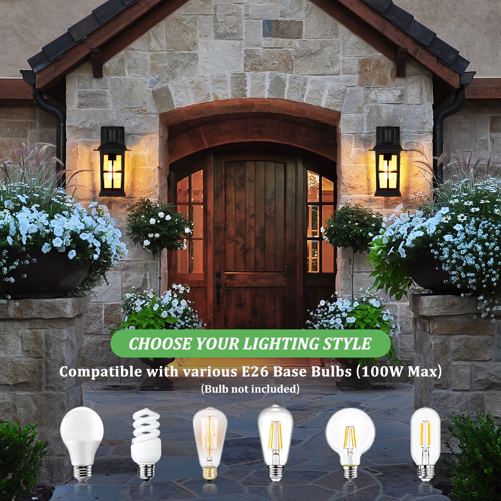 Outdoor Light - Advanced Dusk to Dawn Exterior Lantern Fixtures Wall Sconce, Waterproof Porch Light Fixtures Wall Mount for Entryway Garage, Anti-Rust 100% Aluminum