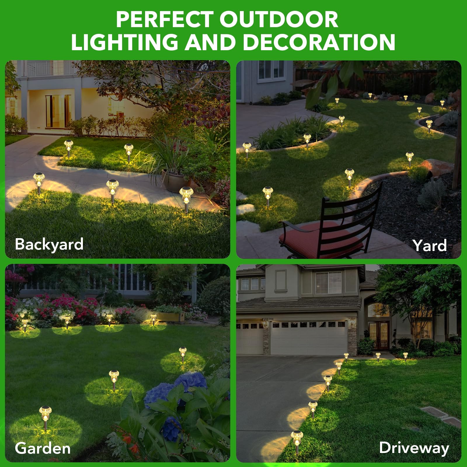 Solar Lights Outdoor, 8 Pack Solar Pathway Lights Outdoor, Solar Powered LED Mushroom Solar Garden Lights, Outdoor Solar Lights for Yard, Landscape, Path, Patio, Outside,Driveway,Backyard (Warm White)