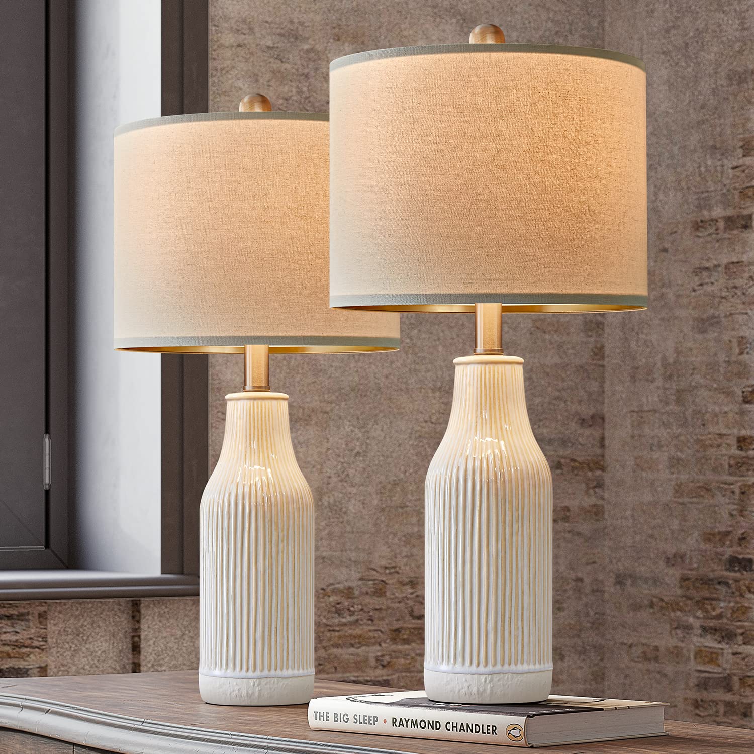 23.75" Modern Ceramic Single Table Lamp for Living Room Farmhouse Bedside Nightstand Lamp for Bedroom Home Office Dorm